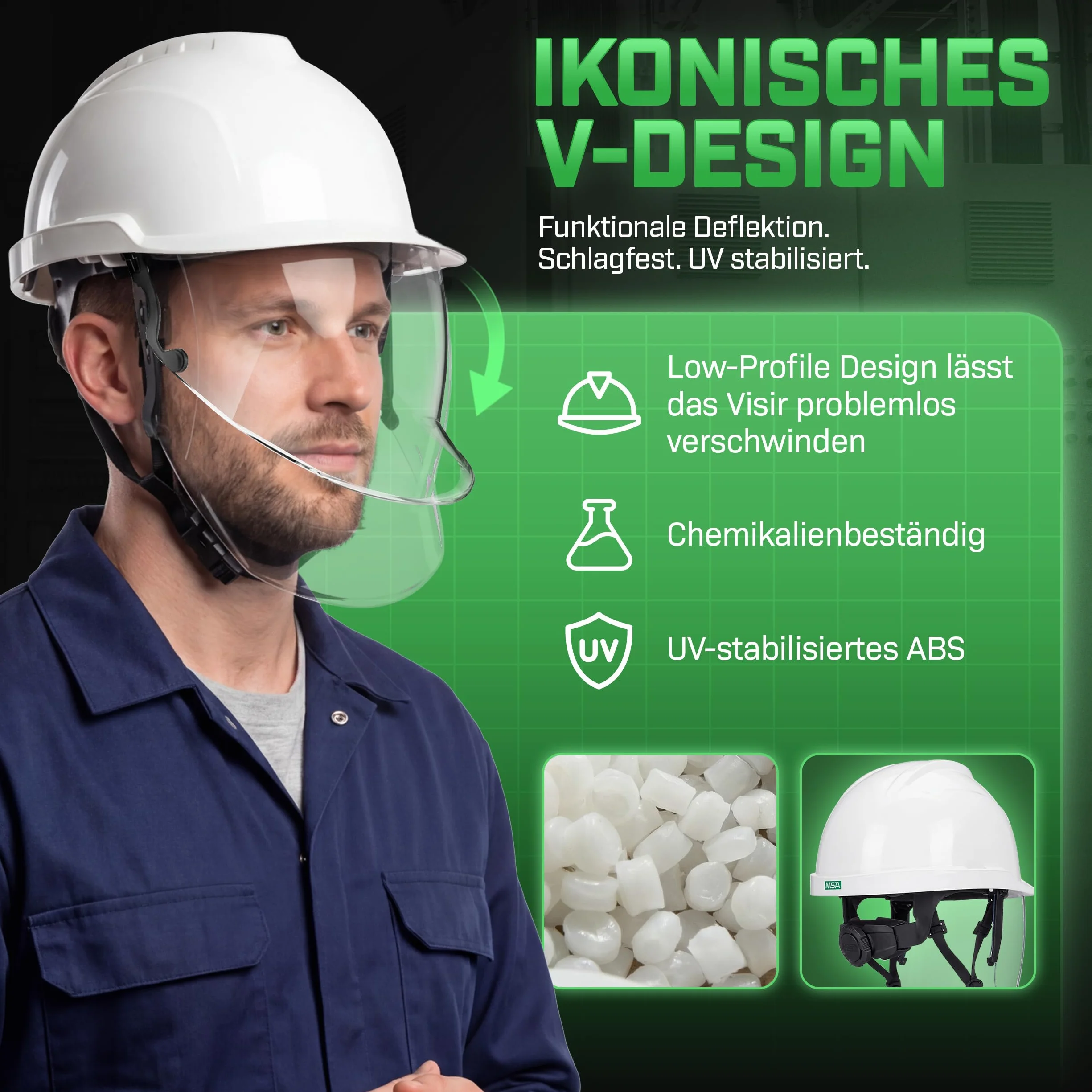MSA V-Gard 950 kask budowlany – niewentylowany kask ochronny z wizjerem na plac budowy i elektryków – kask zgodny z normą DIN EN 397 do pracy