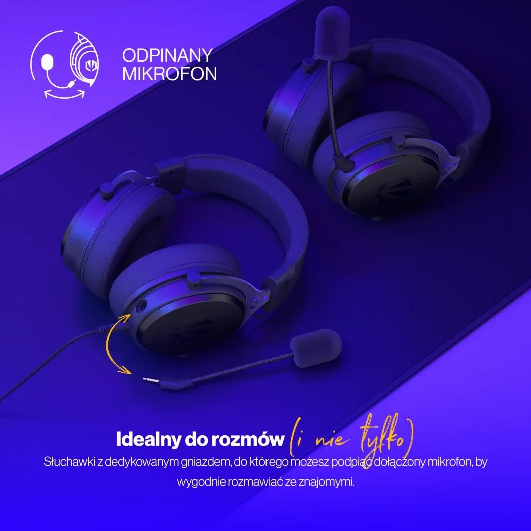 ENDORFY Viro Plus USB słuchawki gamingowe 7.1 53 mm odpinany mikrofon pop filtr karta dźwiękowa USB memory foam
