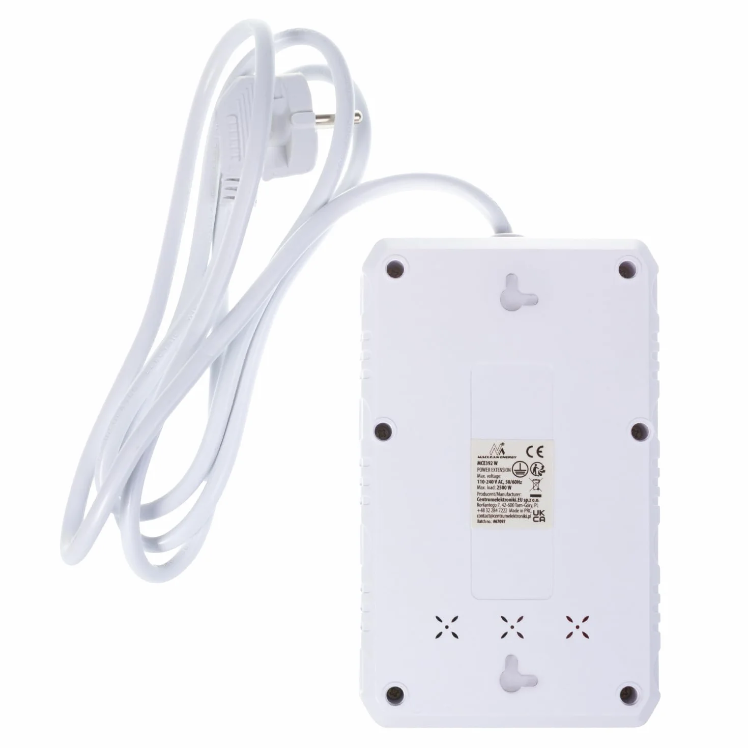 Listwa zasilająca Maclean MCE392/393 | 4 gniazda 3xUSB 2500W kabel 1,5 m gniazda wygięte pod kątem 45° | montaż pod biurkiem podświetlany wyłącznik do domu, biura (Biały, 1,5 m)