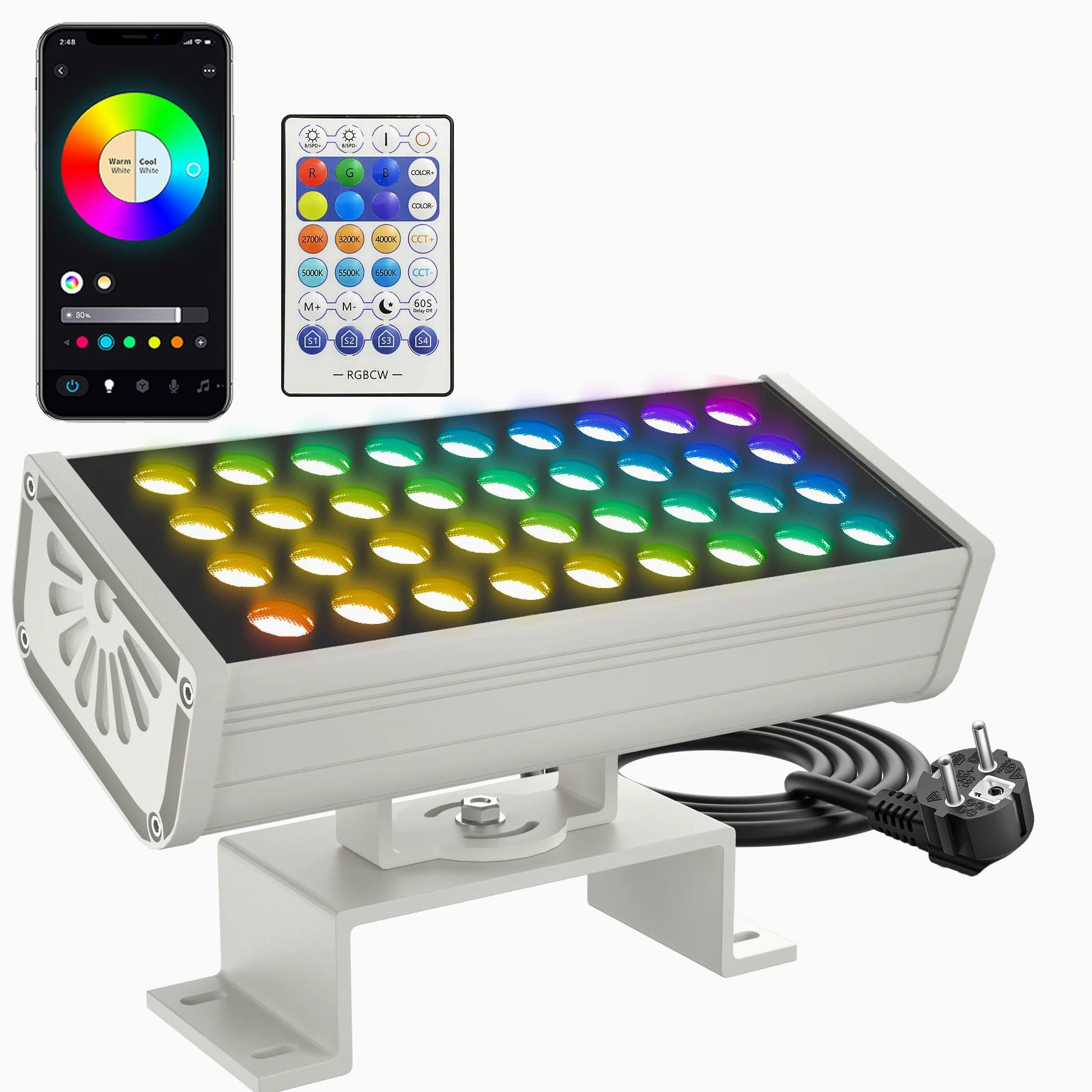 Inteligentny reflektor ścienny LED RGBCW sterowany za pomocą aplikacji, 2700 K-6500 K, możliwość ściemniania, 1-100%, wodoszczelność IP65, ultra jasne światło z muzyką, synchronizacją muzyki