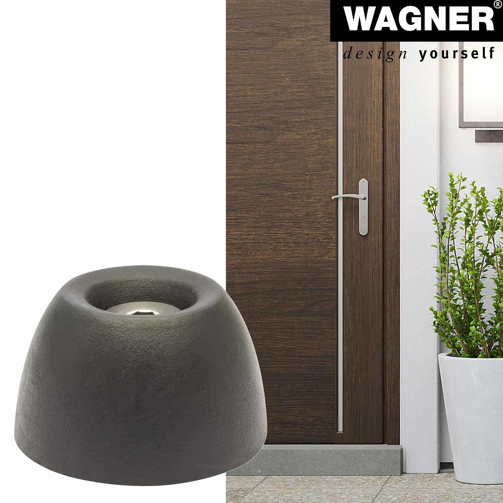 WAGNER Stoper do drzwi w stylu retro do podłóg i ścian, gałka zewnętrzna – średnica Ø 50 x 30 mm, czarna, wysokiej jakości guma i odporna na warunki atmosferyczne śruba ze stali nierdzewnej, łącznie z
