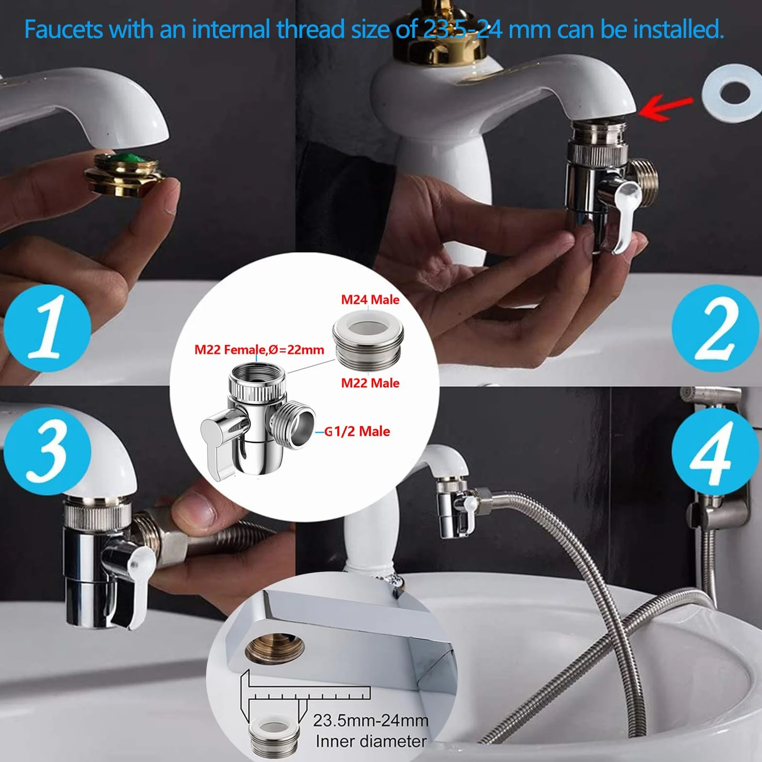 Bidet słuchawka prysznicowa, tworzywo sztuczne ABS, zestaw do rozpylania pieluszek dla niemowląt z hakiem na wąż ze stali nierdzewnej, dozownik kranu M22 x M24, toaleta z wężem i hakiem lub uchwytem