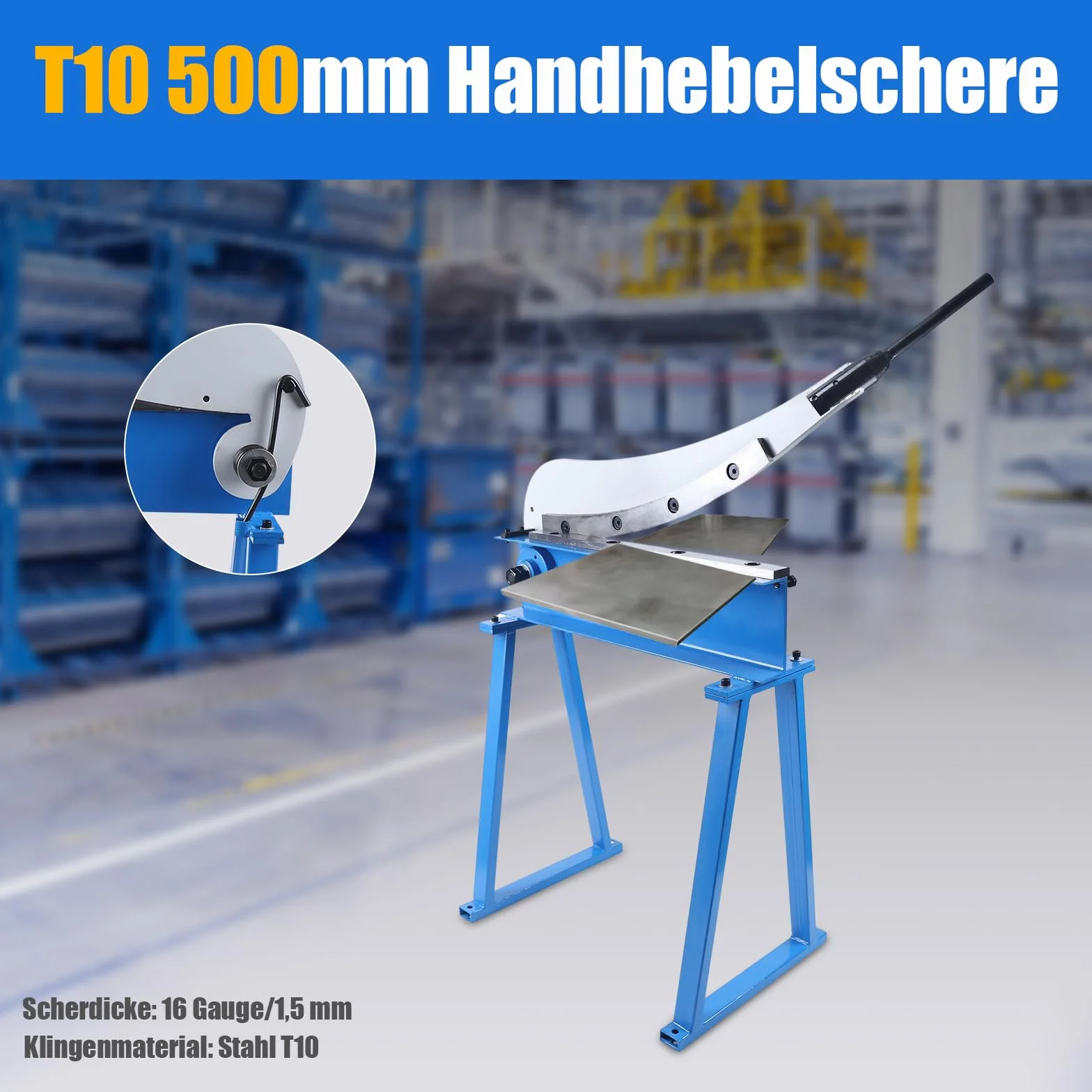 Nożyce ręczne 500 mm do cięcia blachy, gilotyny do blachy, blachy o grubości maksymalnie 1,5 mm, z funkcją nożyc udarowych do budowy