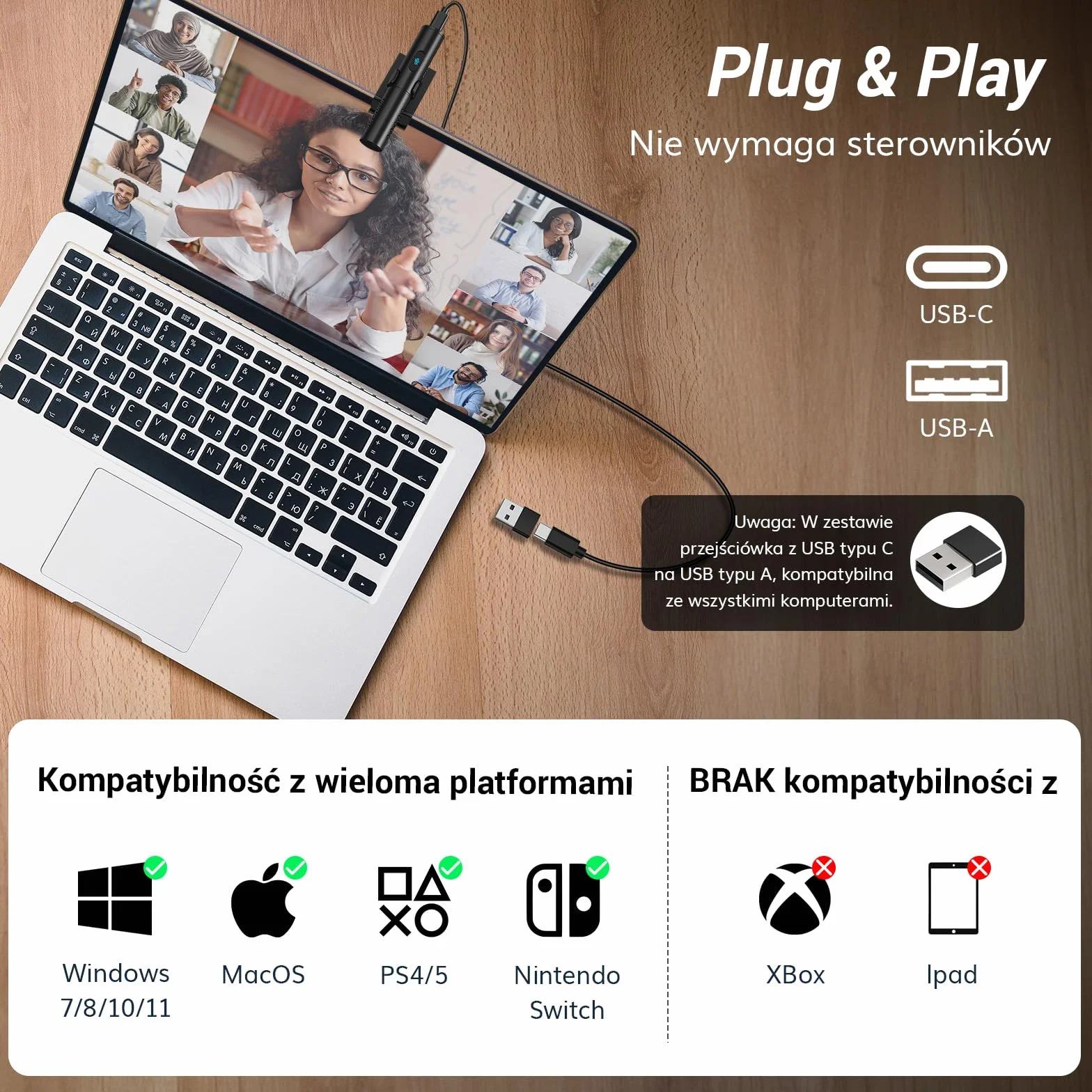 TONOR Mikrofon USB do komputera PC, laptopa, regulowany, konferencyjny, Skype, YouTube, MacOS Windows
