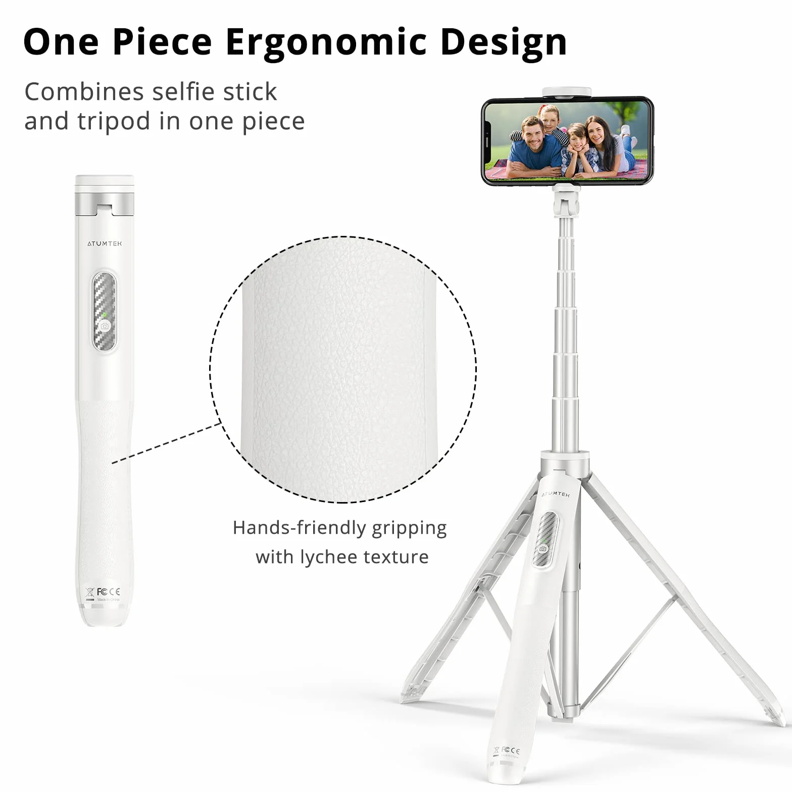 ATUMTEK Kijek do selfie 130 cm Bluetooth aluminiowy trójnożny do iPhone Android