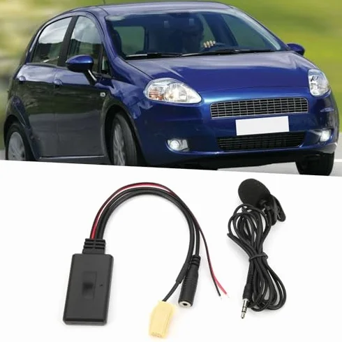 Akozon Kabel AUX Bluetooth, Bluetooth 5.0 samochodowy adapter AUX z mikrofonem zestaw głośnomówiący Bluetooth AUX adapter do 500/Grande Punto