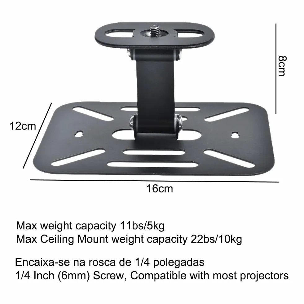 Uchwyt do projektora – uchwyt do projektora, stojak ze złączem śrubowym 1/4 cala – uniwersalny uchwyt na projektor pod wieloma kątami, obracany o 180°, uchwyt sufitowy do kina domowego, pokoju zabaw