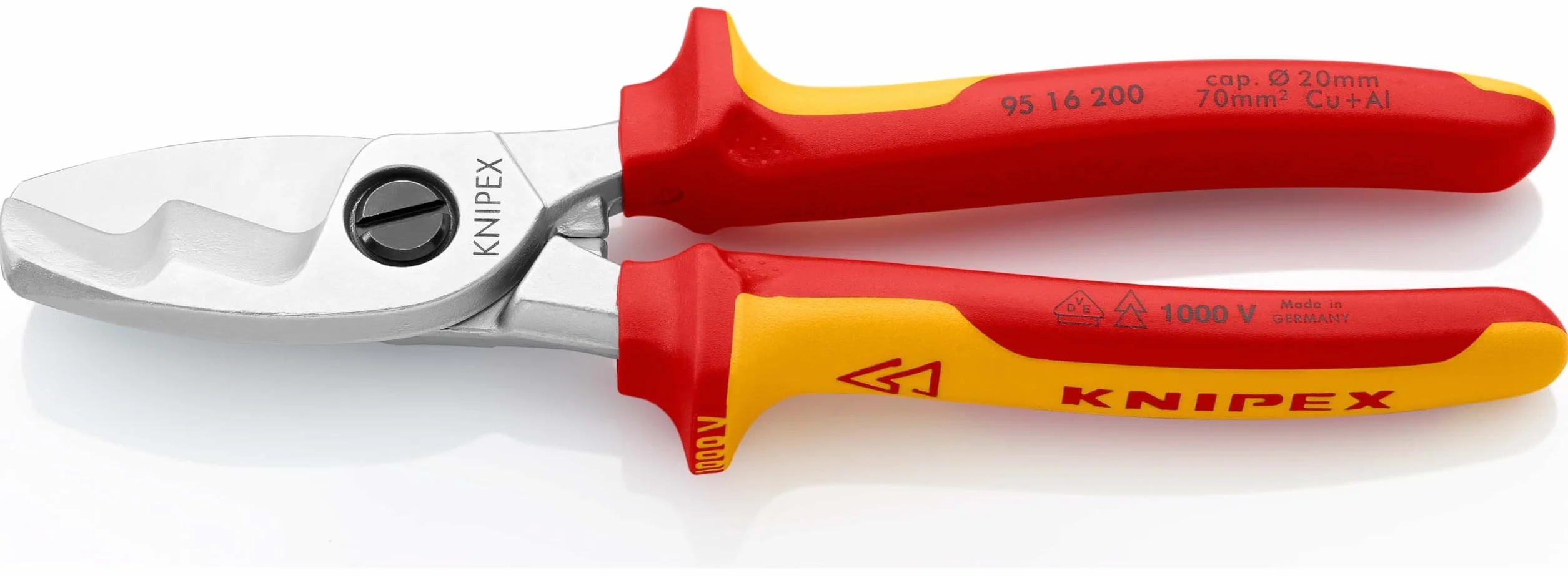 KNIPEX Nożyce do kabli z podwójnym ostrzem chromowany z wielokomponentowymi osłonkami, izolowane wg VDE 200 mm, 95 16 200
