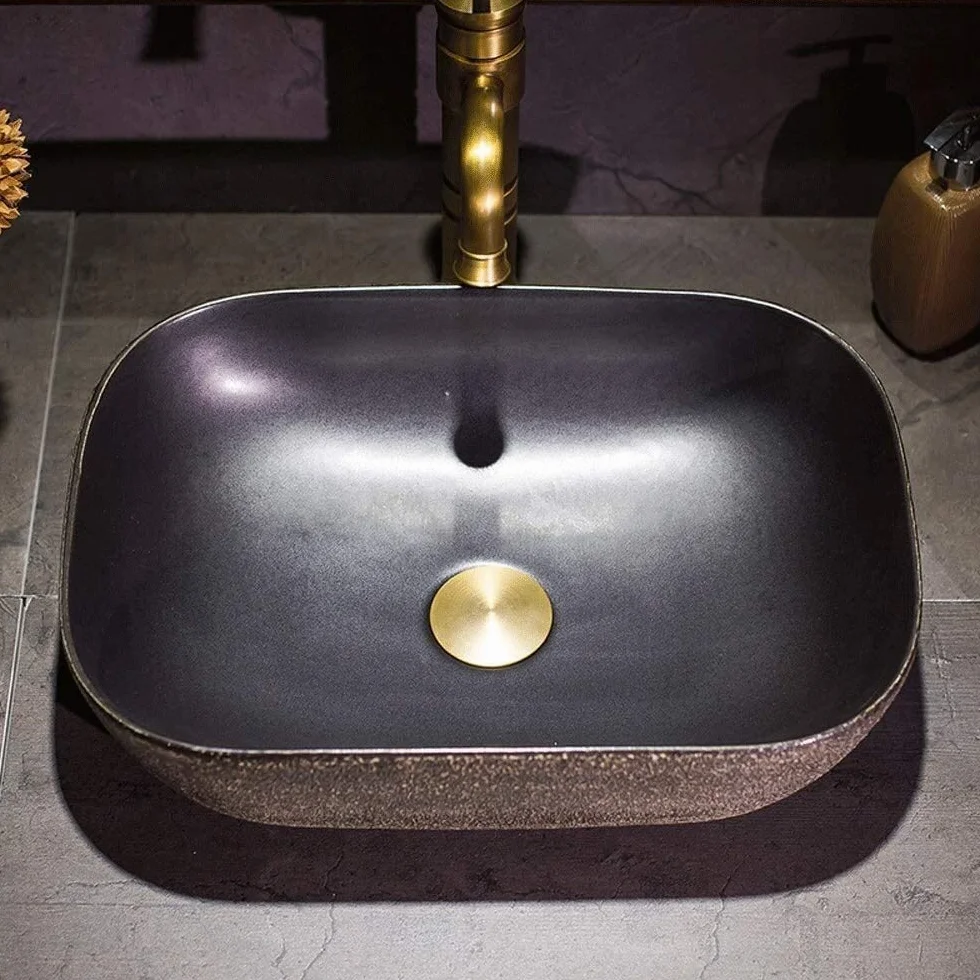 Szafka Pod Umywalkę Z Umywalką, Umywalka Nablatowa, Umywalka Nablatowa W Stylu Vintage, Czarna, Prostokątna, Porcelanowa, Ceramiczna, Umywalka Nablatowa
