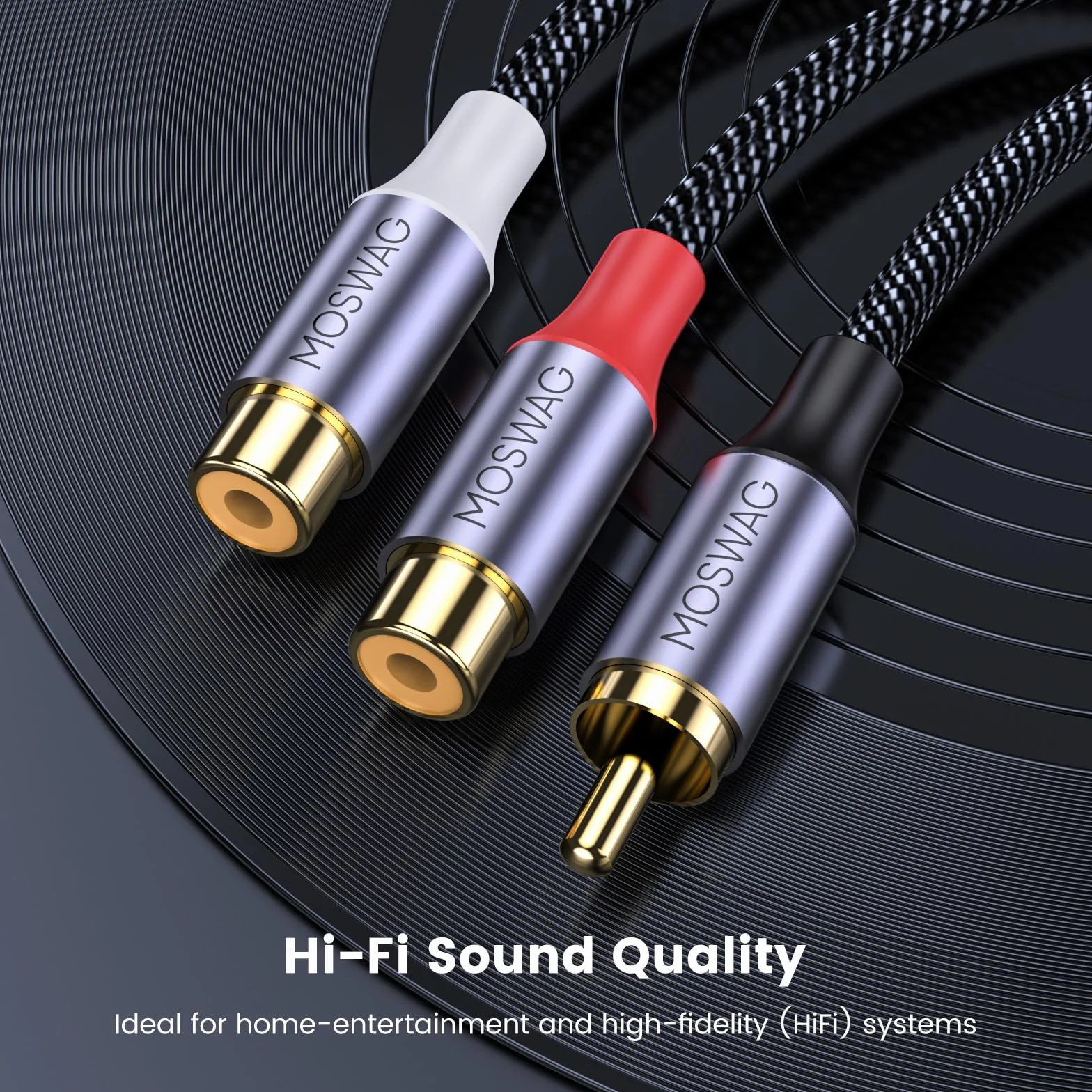 MOSWAG Rozdzielacz RCA 1 męski na 2 żeński, kabel Y audio wideo adapter