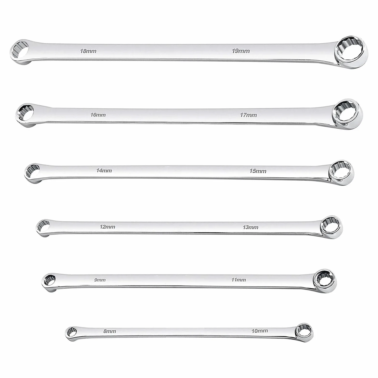 Telescopic Ratchet Zestaw 6 kluczy Bardzo długi klucz oczkowy 8mm-19mm Płaski lotniczy do konserwacji samochodów mały klucz dynamometryczny(Silver)