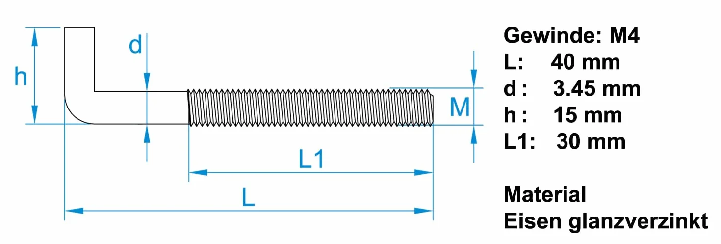 Design61 10 x haki śrubowe, proste, M4 x 40 mm, śruba hakowa, haki ścienne, haki obrotowe z gwintem, haki do wkręcania, do ścian i sufitów, ocynkowane, mocowanie do lin, łańcuchów, lamp, roślin