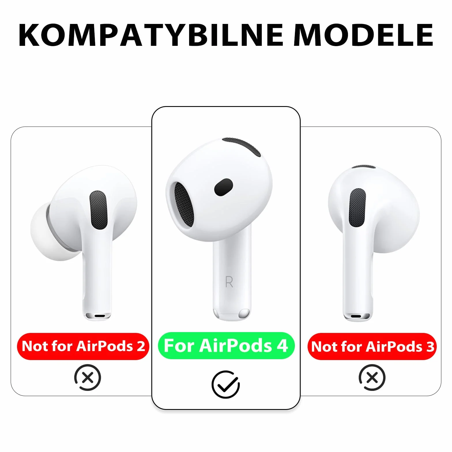 Adhiper 3 pary pokrowców na słuchawki AirPods 4 [nie pasują do etui ładującego], antypoślizgowe, odporne na upadki silikonowe zaczepy na ucho, kompatybilne z AirPods 4. generacji (białe)