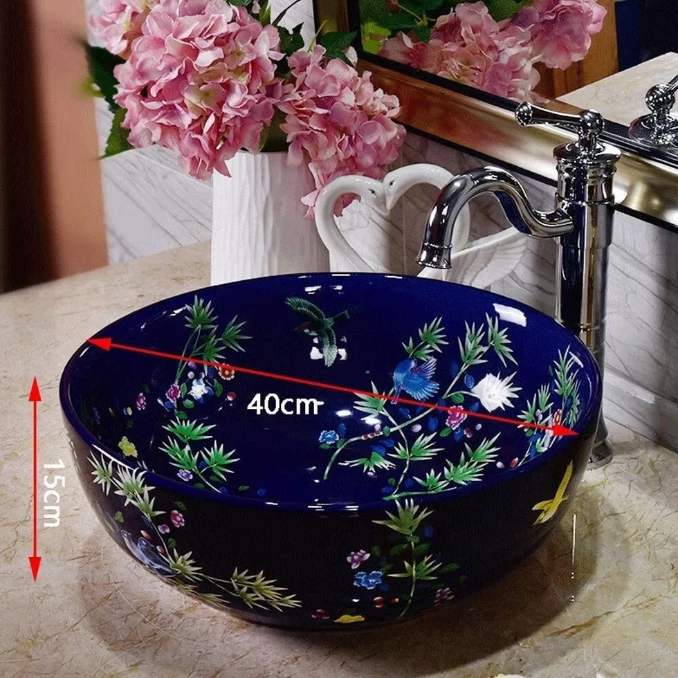 Szafka Pod Umywalkę Z Umywalką, Umywalka Łazienkowa, Umywalka Nablatowa, Umywalka Łazienkowa Ceramiczna Z Motywem Kwiatowym, Umywalka Nablatowa, Umywalka Nablatowa, 40 X 15 Cm