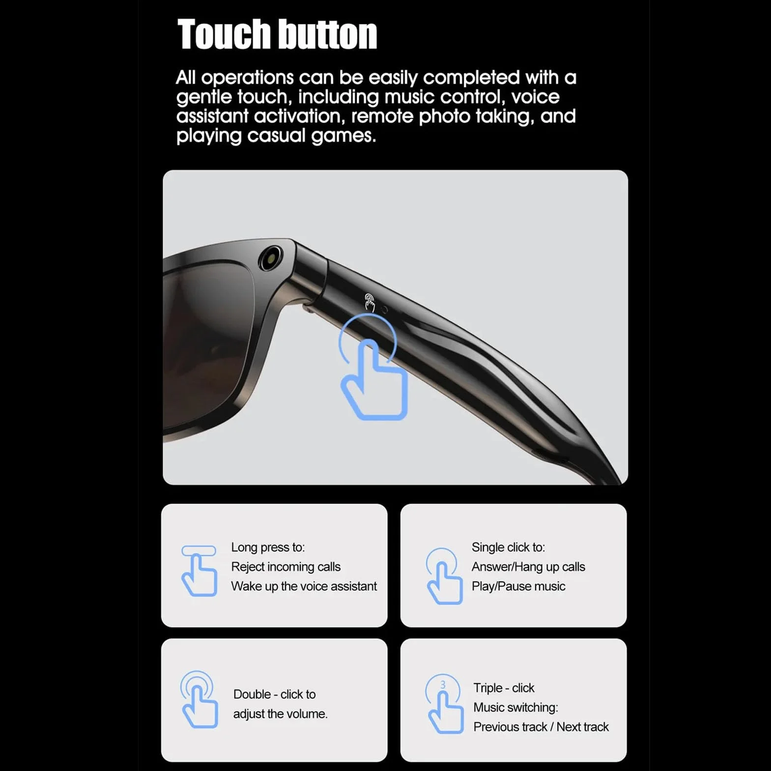 Tosuny Inteligentne Okulary z kamerą 4K Bluetooth 5.4 Tłumaczenie AI Asystent Głosowy (Czarne)