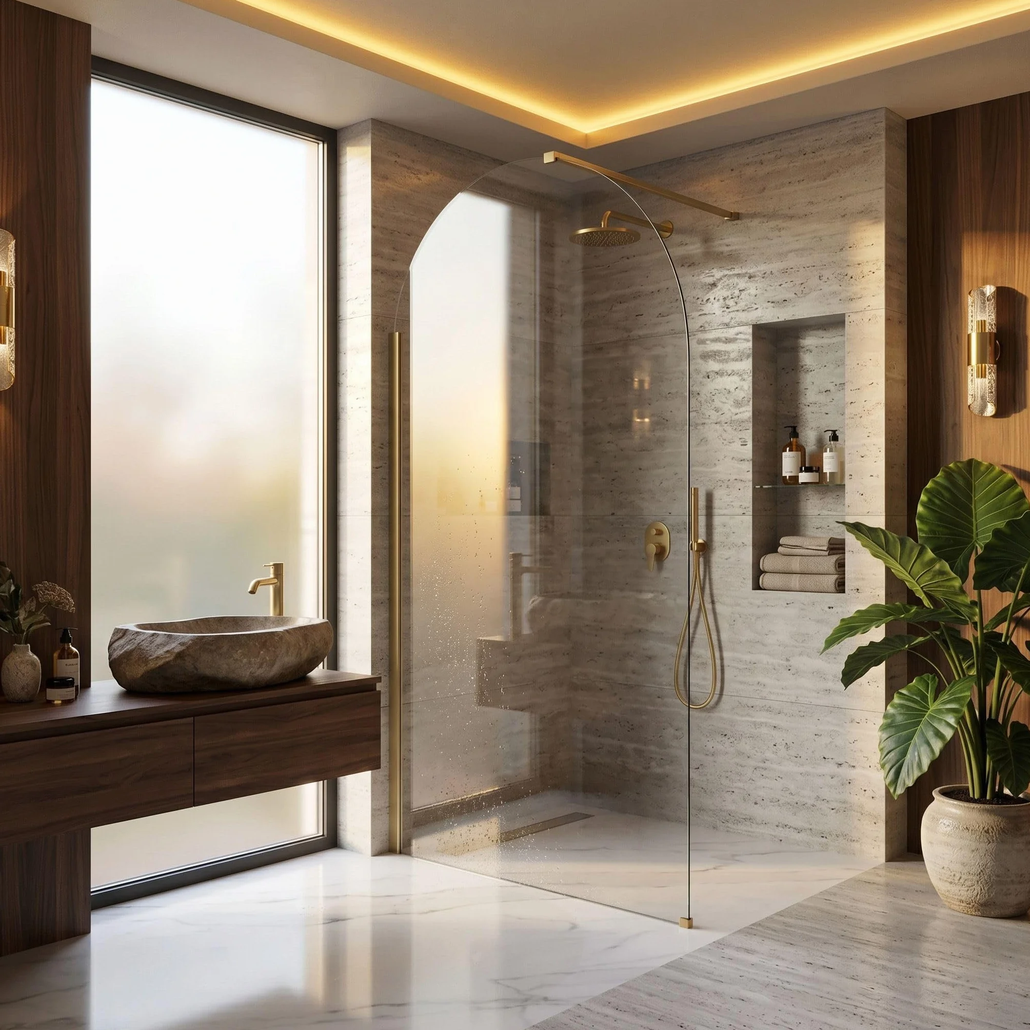 Rea - Ścianka prysznicowa Walk-In Heaven Brush Gold 120-0,8 x 120 x 200 cm