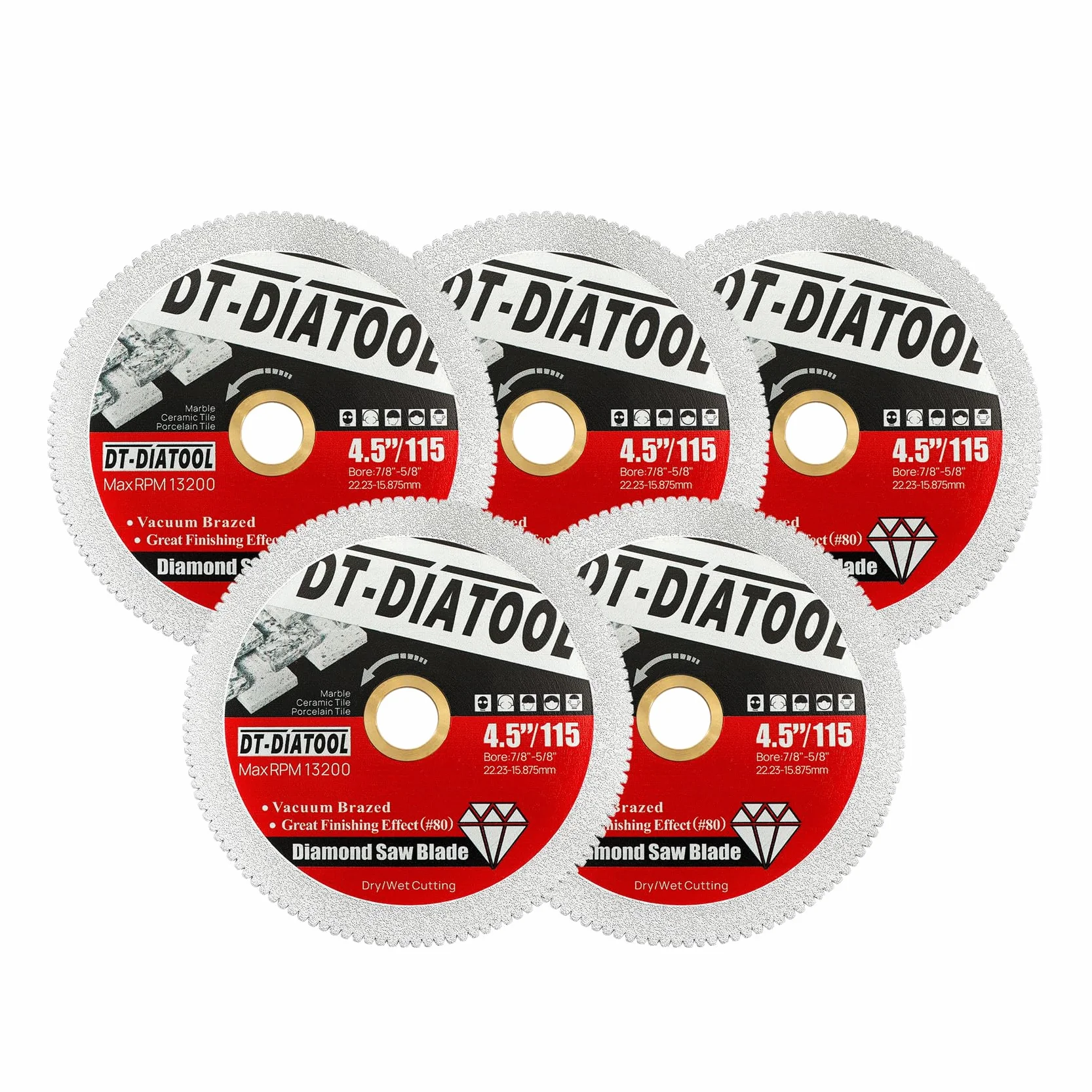 DT-DIATOOL Diamentowe ostrze 10 cm, 2 sztuki, do marmuru, płytek ceramicznych, płytek porcelanowych, granitu, sztucznego kamienia, lutowanej próżniowo, diamentowa tarcza tnąca do szlifierki kątowej,