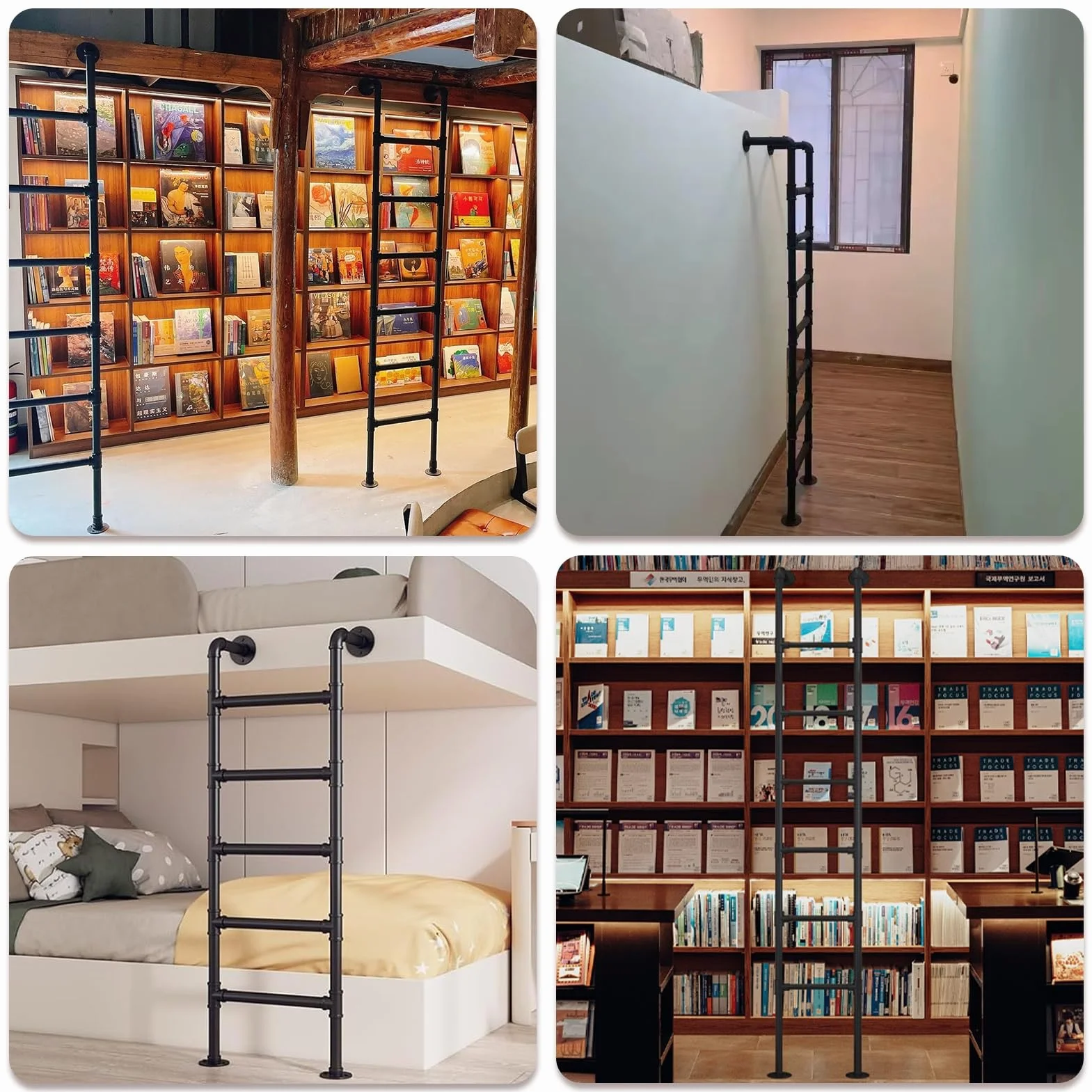 Uniwersalna montowana na ścianie drabina strychowa, regulowana, 100-300 cm, idealna do piwnicy, biblioteki, na dach, balkon - solidne metalowe żelazne rozwiązanie wspinaczkowe (150 cm)