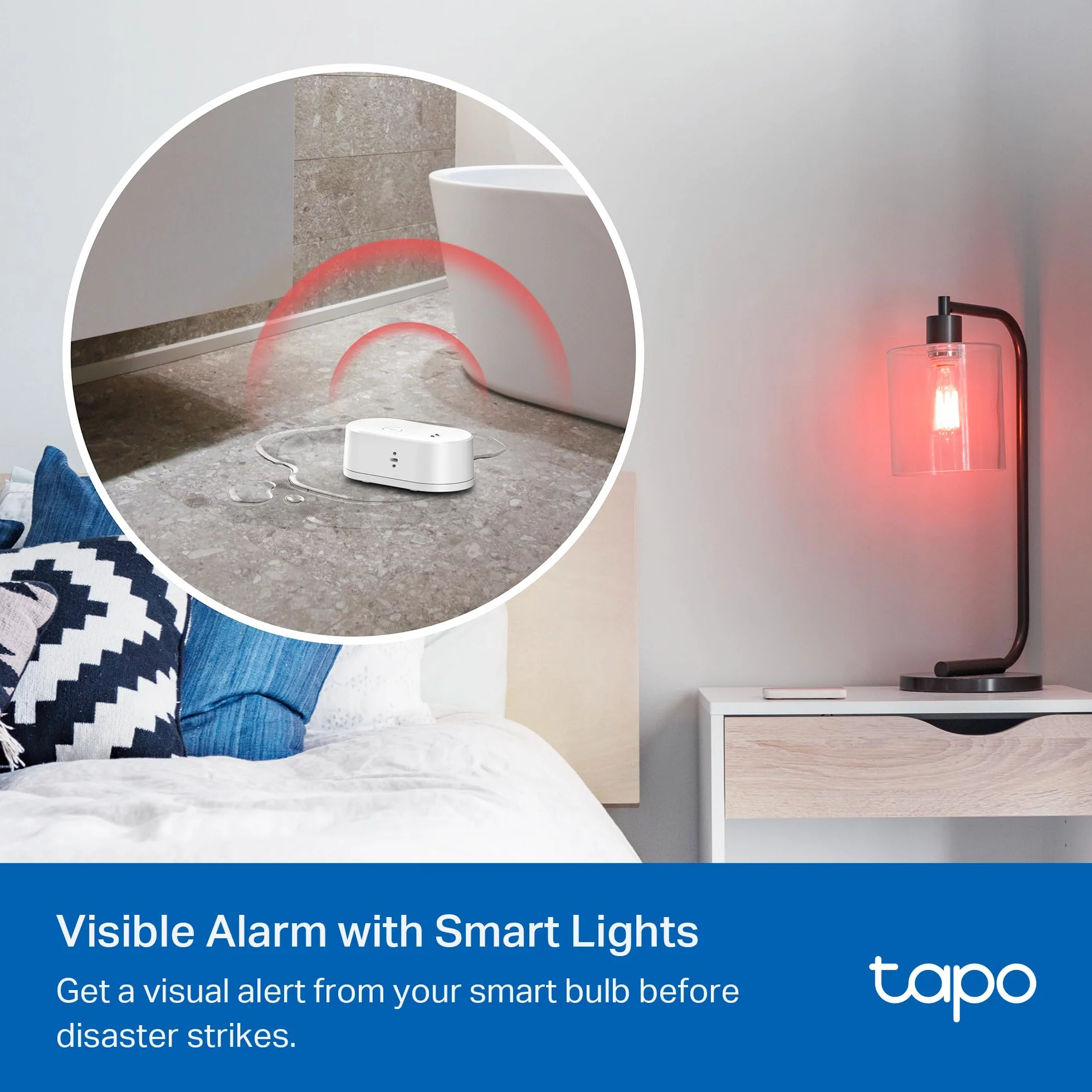Tapo Inteligentny wykrywacz wycieku wody, czujnik wycieku wody, powiadomienia w czasie rzeczywistym, alarm 90 dB, wodoodporność IP67, bateria w zestawie, elastyczna instalacja, wymagany koncentrator