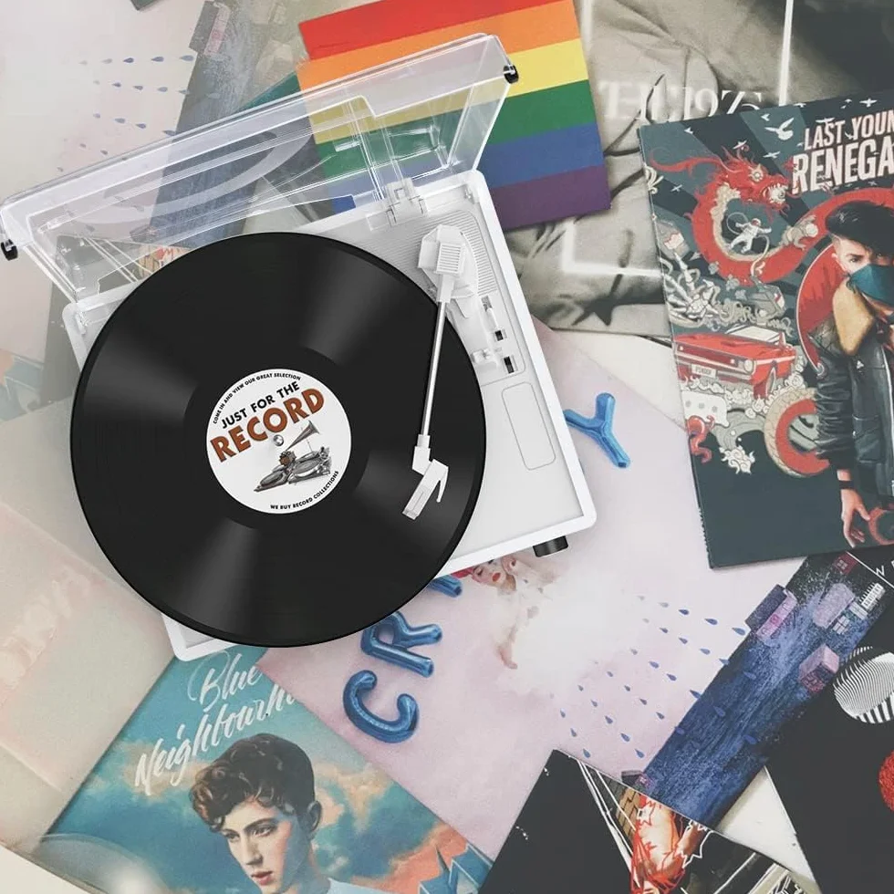 Gramofon bezprzewodowy LP z winylem, 3-biegowy napęd pasowy, retro biały