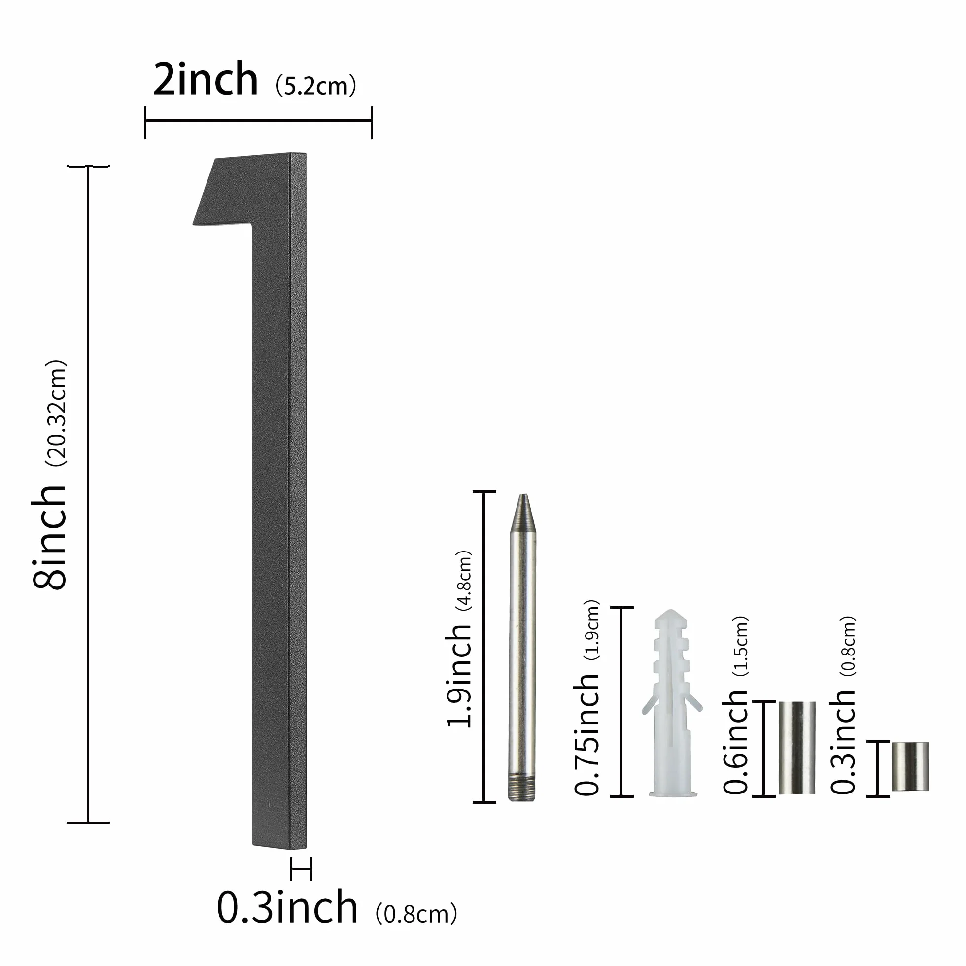 Nowoczesny numer domu do użytku na zewnątrz 20,3 cm, duże numery domów z metalu, liczby do adresu domu, matowoczarne, do użytku na zewnątrz, poziomo i pionowo, aluminiowe numery domu 1