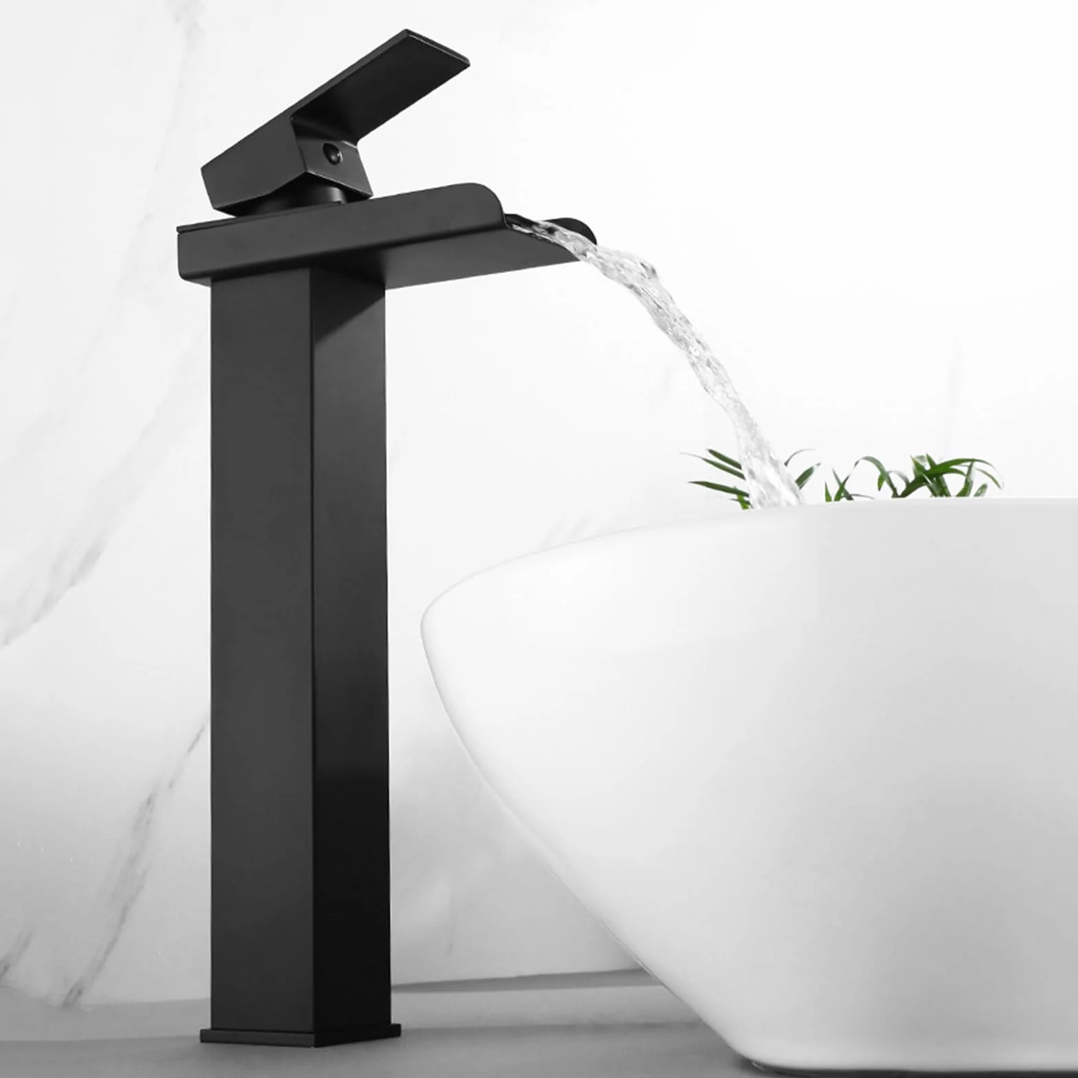 Wysoki łuk czarny bateria łazienkowa szeroka wylewka kaskadowa bateria wysoka G1 2 baterie umywalkowe stylowe wykończenie nowoczesny design dla eleganckiej umywalki