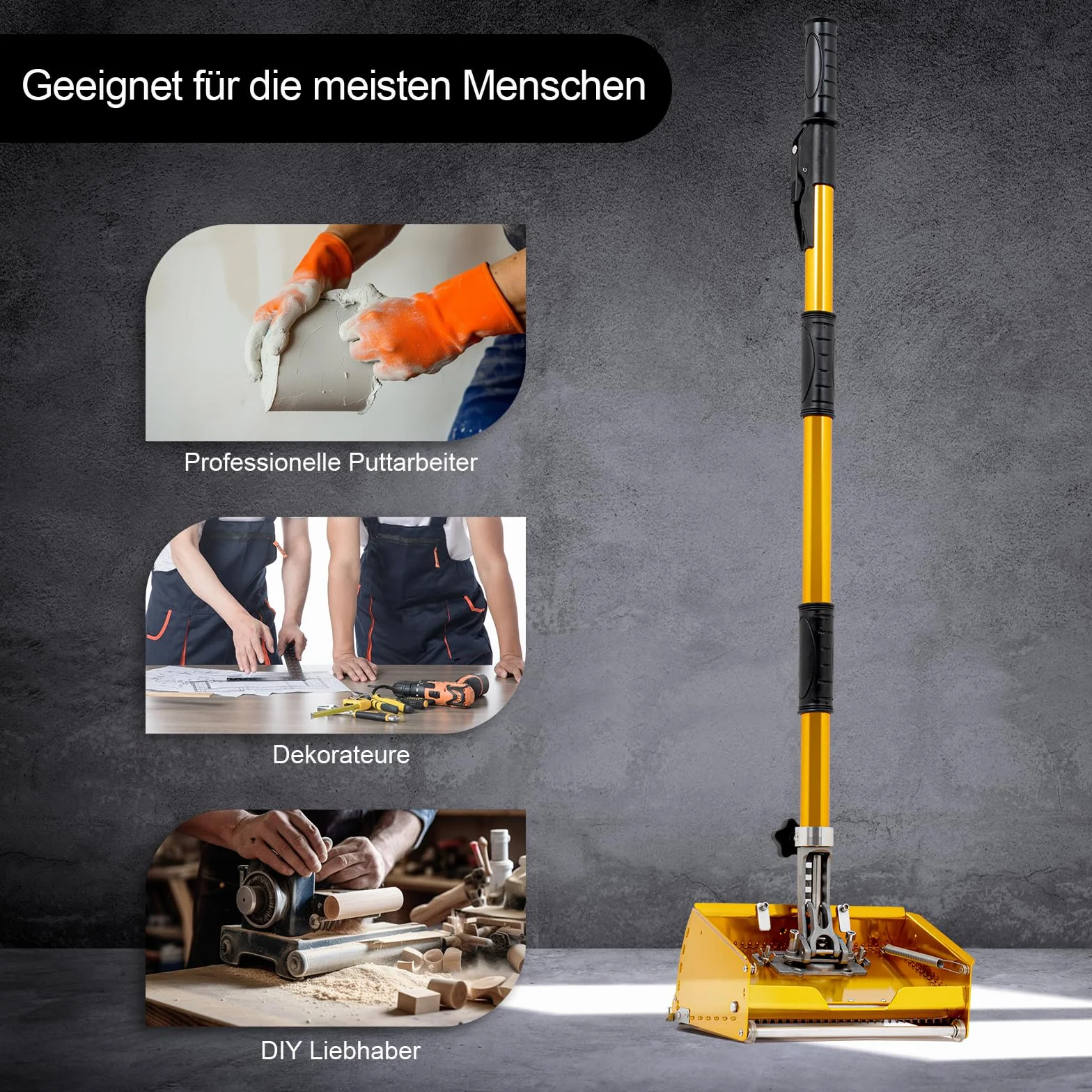 Kielnia do płyt gipsowo-kartonowych, narzędzia do wykańczania płyt gipsowo-kartonowych, płaskie pudełko z regulowanym uchwytem 105-168 cm i 5 zębatkami, do ścian, sufitów