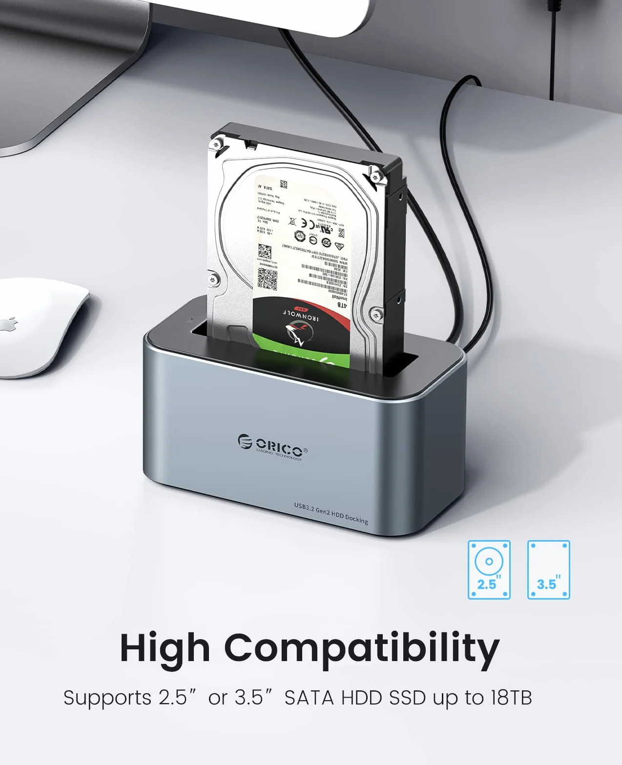 ORICO aluminiowa stacja dokująca do dysku twardego 6 Gbps USB 3.2 Gen 2 SATA 2,5/3,5 cala 18 TB