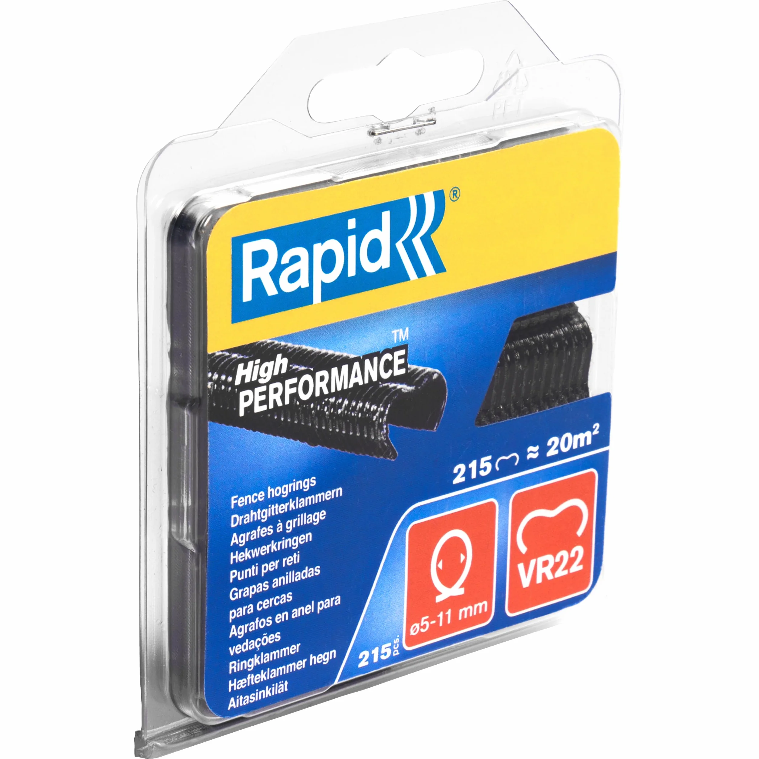 Rapid, Zszywki Zaciskowe Rapid VR22, Galwanizowane z Czarną Powłoką PET, Siatki Druciane 5–11 mm, Idealne do Zabezpieczania Klatek i Ogrodzeń, 215 Sztuk, Blister (40108804)