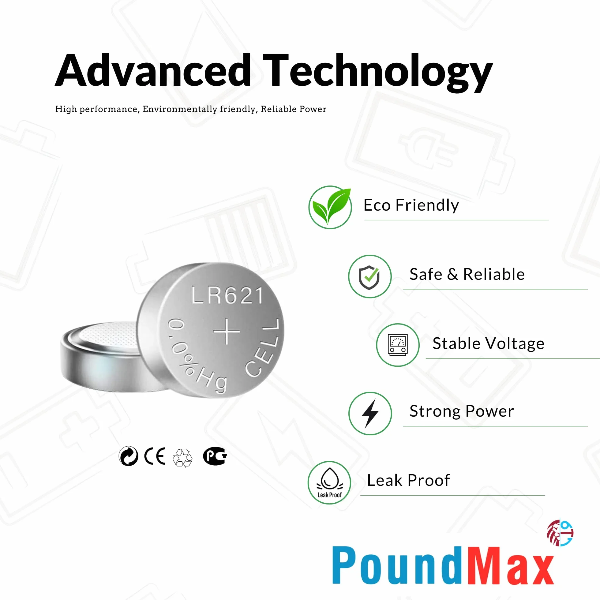 10 x AG1 364 363 LR621 SR621SW 1,5 V PoundMax alkaliczna bateria guzikowa