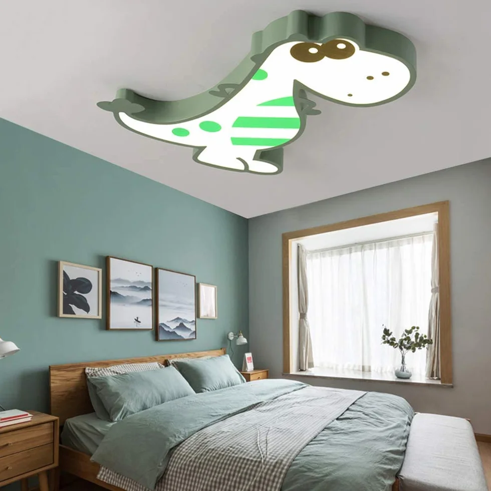 Lampa sufitowa LED, dinozaur, dla chłopców, sypialni, nowoczesna dekoracja wnętrza, żyrandol, do przedszkola, kreatywna lampa sufitowa, do salonu, sypialni, pokoju dziecięcego, 48 cm/różowa