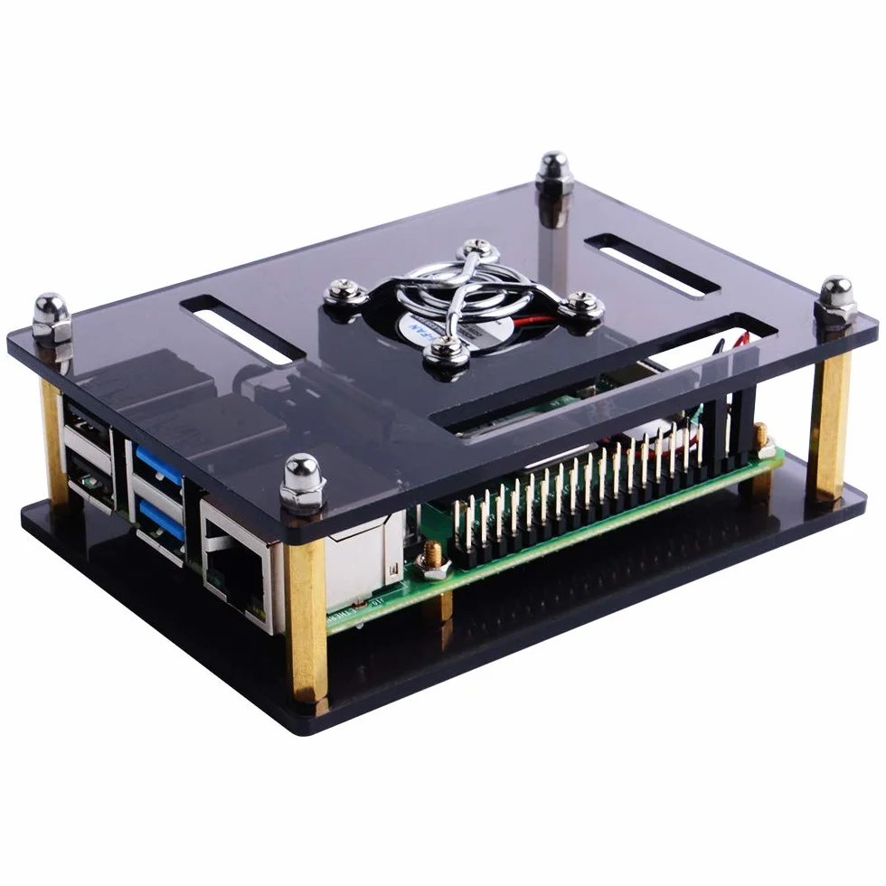 GeeekPi Akrylowa obudowa do Raspberry Pi 4/3 z wentylatorem, brązowa