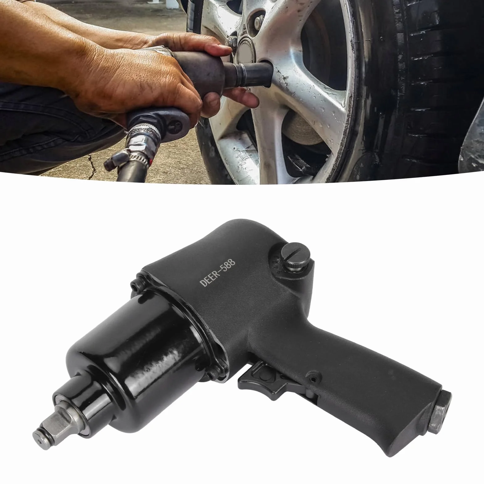 Pneumatyczny Klucz Udarowy 1/2 Cala z Mechanizmem Podwójnego Młotka, Moment Skrętny 880 Ft·lbf, Korpus ze Stali Stopowej, Antypoślizgowy Uchwyt Zapewniający wygodę. Idealny do