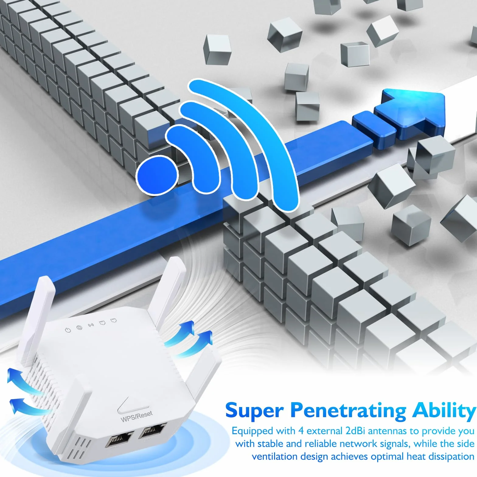 Wzmacniacz WiFi 1200 Mb/s dwuzakresowy 2,4 GHz 5 GHz repeater AP router 4 anteny zewnętrzne port Ethernet