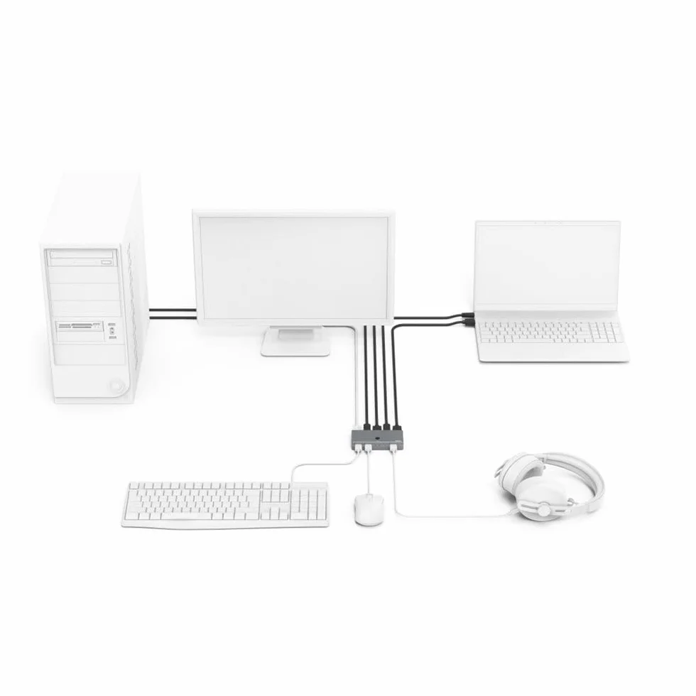 Hama Przełącznik KVM (1x HDMI/High Speed HDMI/max. 4K 30 Hz, 3x USB-A/USB 2.0/max. 480 Mbit/s, zasilanie USB, 4K, 11,4x5x2 cm) srebrny