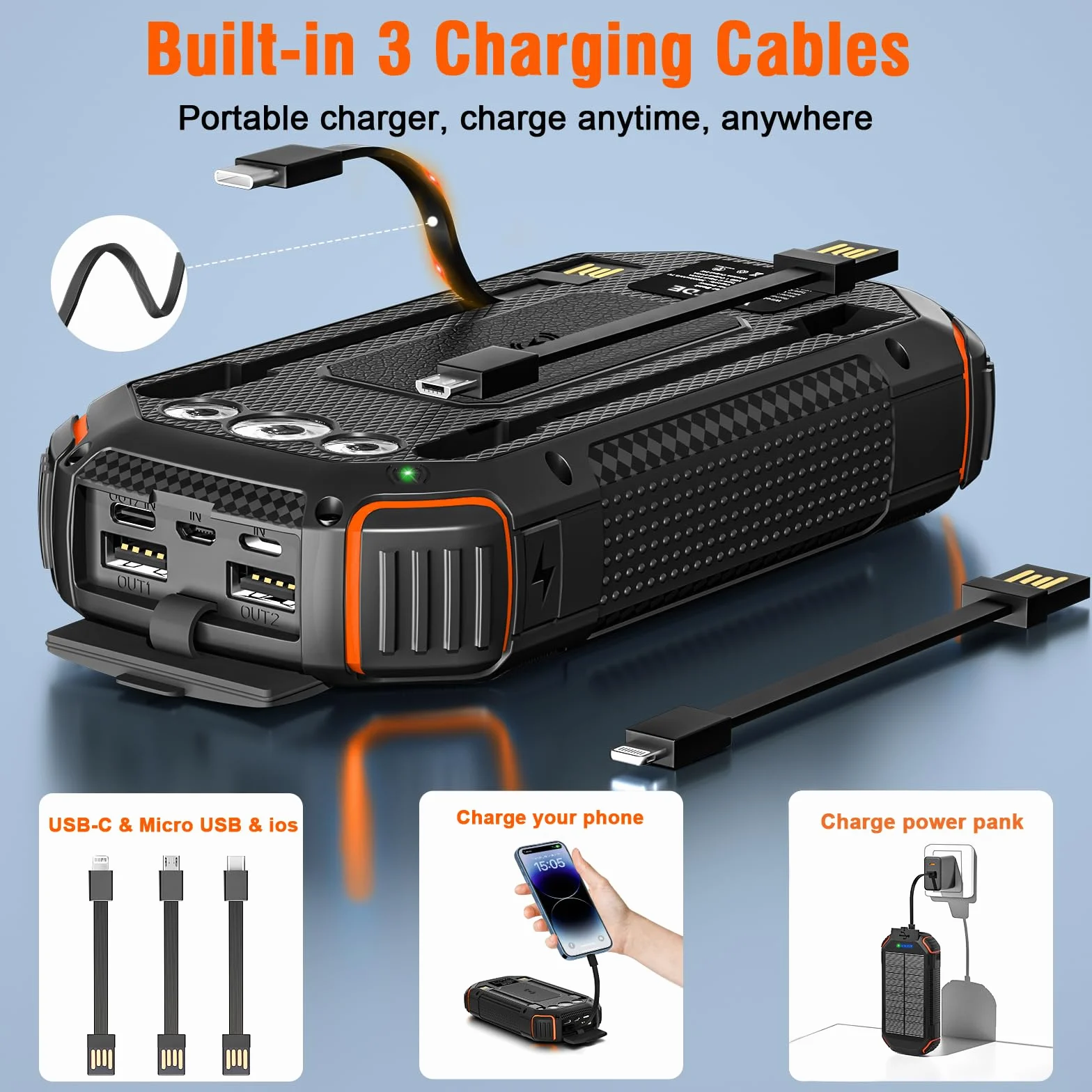 Power Bank Solar 26800 mAh USB-C 15 W Szybkie Ładowanie 4 Wyjścia Latarka