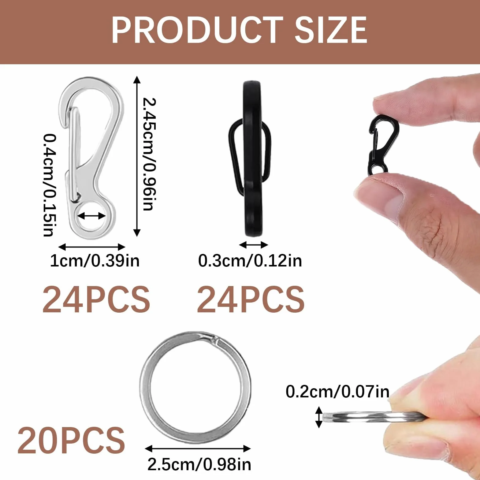 48 szt. mały mini karabińczyk, 2,5 cm SF małe sprężynowe haczyki zatrzaskowe, klipsy do kluczy z 20 metalowymi płaskimi breloczkami, zestaw karabińczyków paracord, na klucze, plecak, wędkowanie