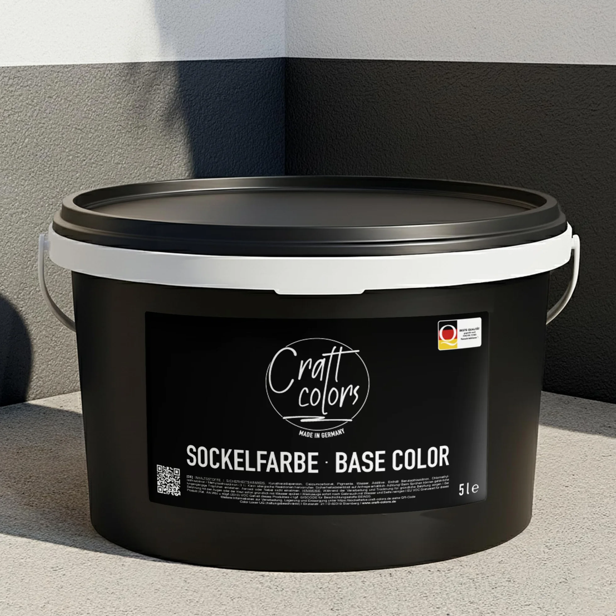 Craft colors Farba cokołowa 5 l czarna | wysokiej jakości farba do betonu, muru, ściany piwnicy, fasady i powierzchni dachowych | klasa ścierania na mokro 1 | Made in Germany | odporna na warunki