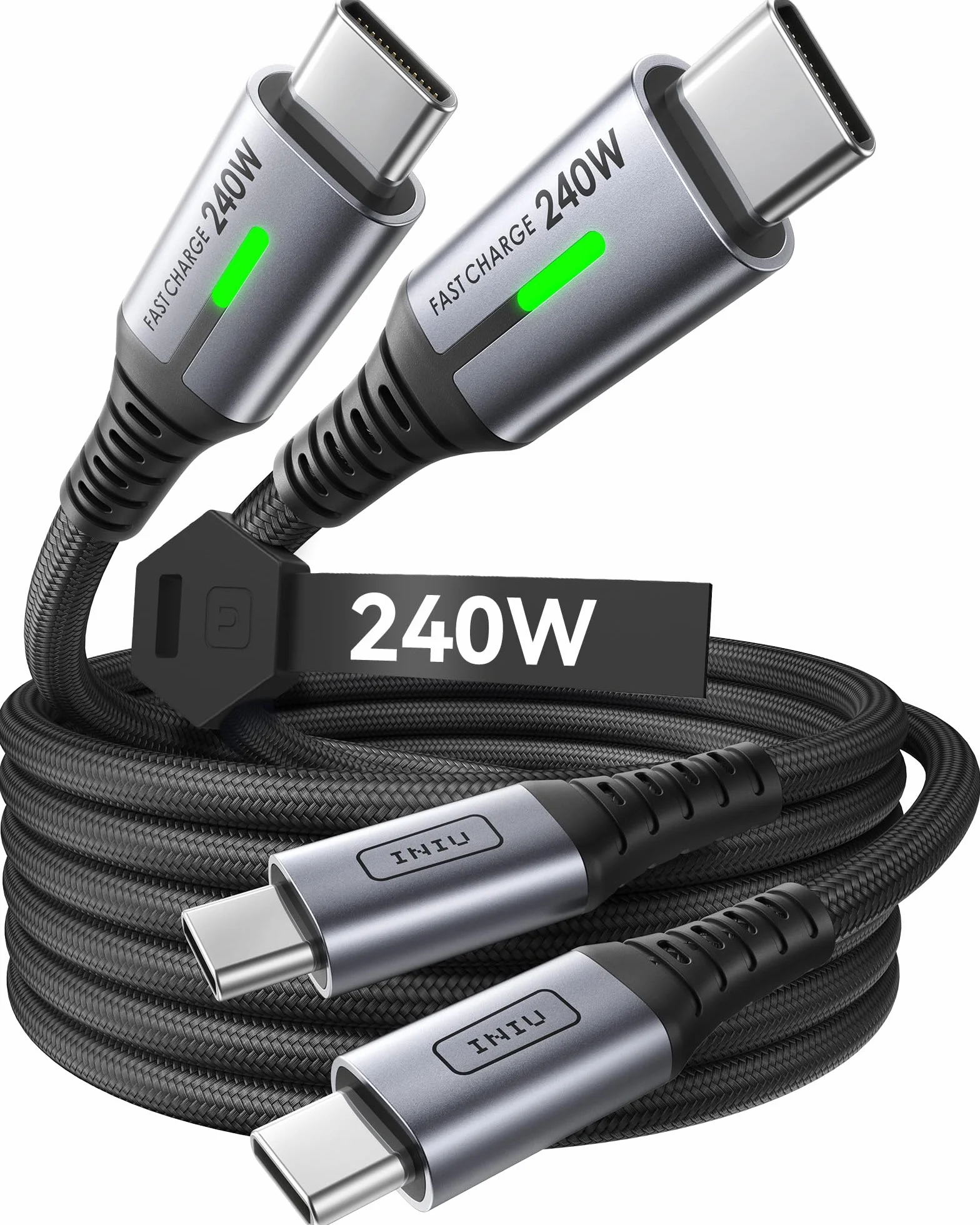 INIU Kabel USB C na USB C 240W 2M 2 Sztuki 48V/5A PD 3.0 Szybkie Ładowanie Nylonowy Pleciony do iPhone 16 15 Pro Max Plus Samsung Galaxy S24 S23 iPad MacBook Google