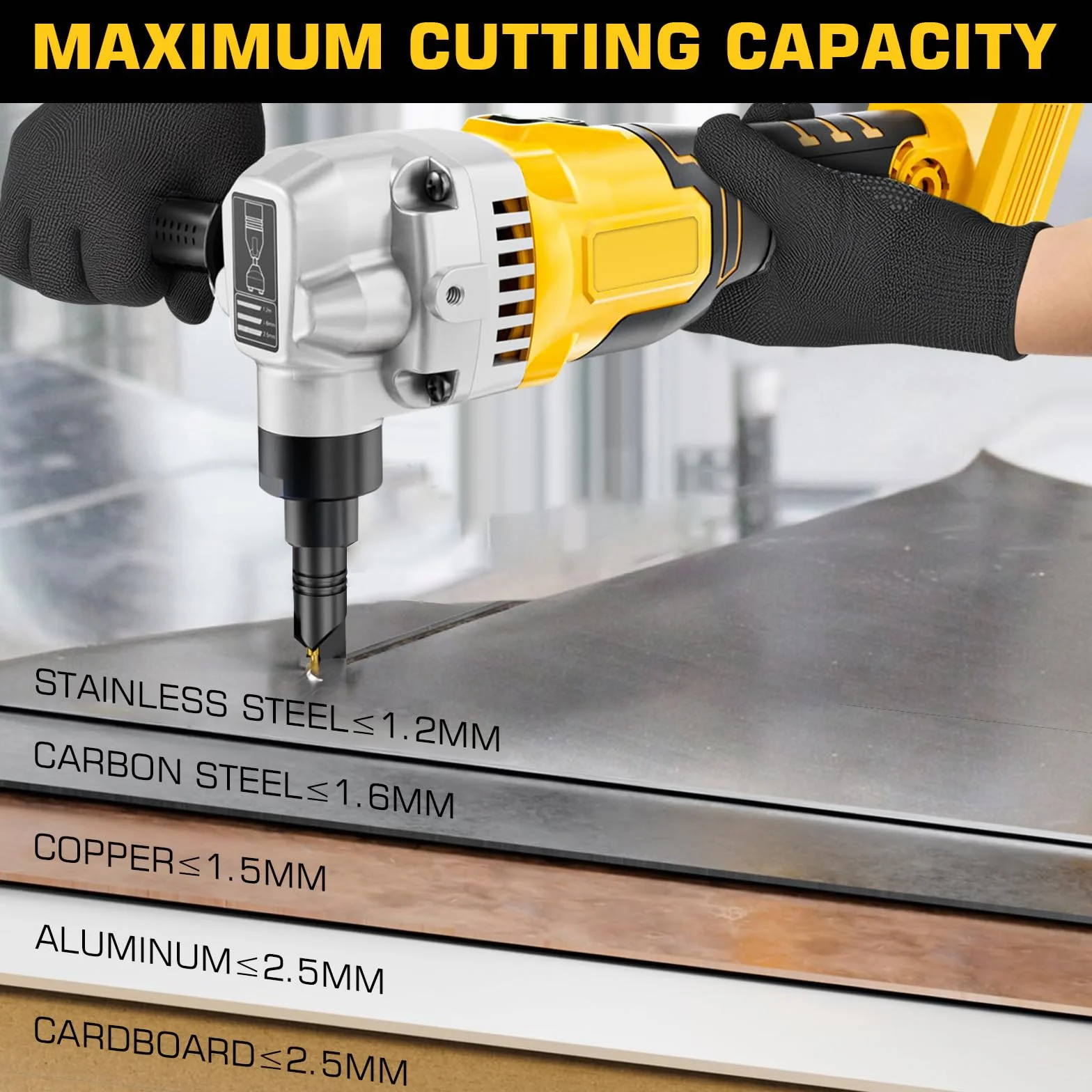 Kubber do blachy, zasilany akumulatorem, kompatybilny z akumulatorem Dewalt 18 V, skrobak akumulatorowy, nasadka do blachy, 1900 SPM, 3,5 m/min, 950 W, 3-stopniowe, bezszczotkowe nożyce do metalu