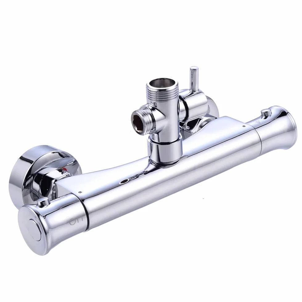 Bateria prysznicowa, termostat, bateria prysznicowa, bateria mieszakowa do prysznica, chrom, bateria z termostatem z przyciskiem bezpieczeństwa 38°C, rdzeń zaworu z pełnej miedzi