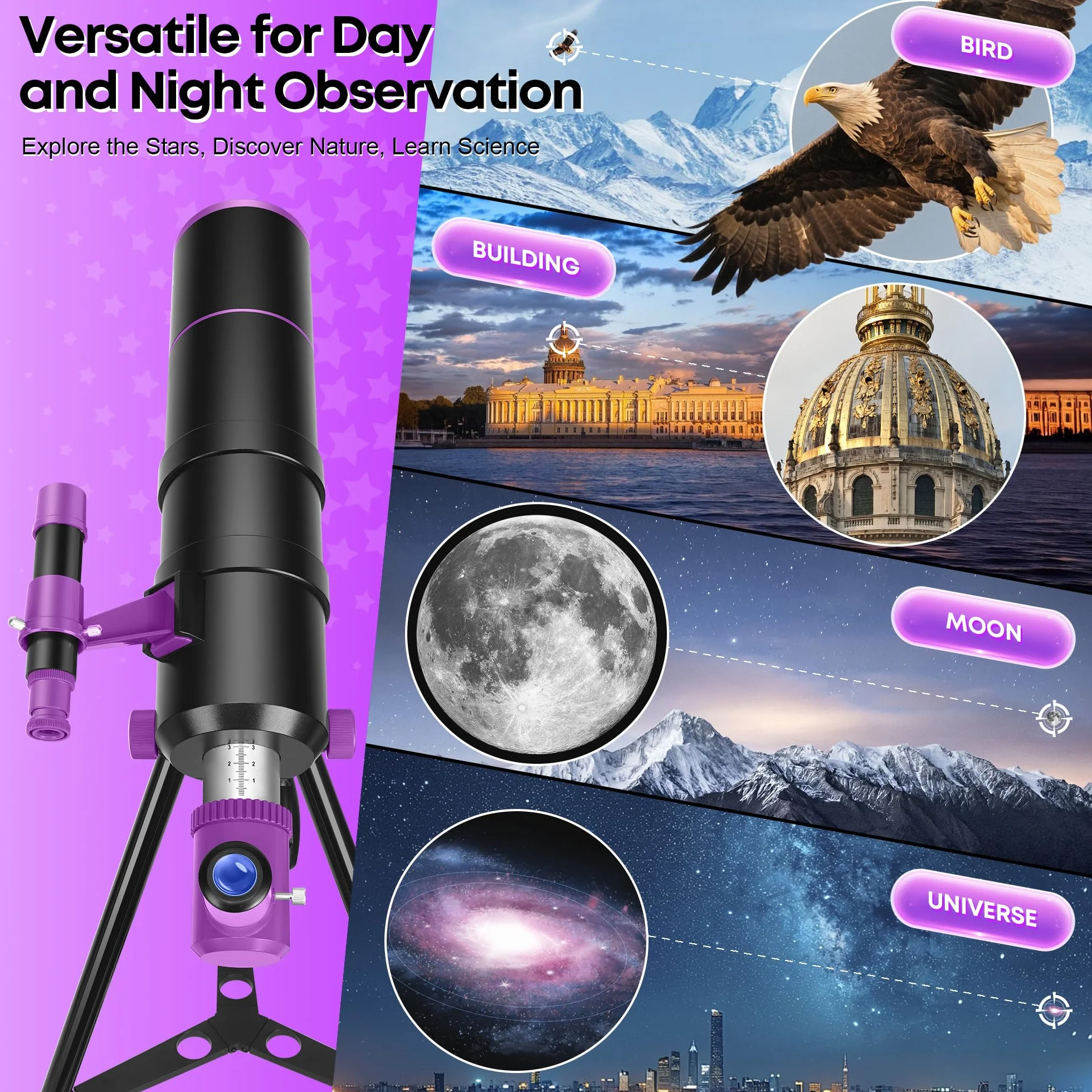 HUGERESTAR Teleskop Astronomiczny 90/550mm Refraktorowy dla Dorosłych i Dzieci