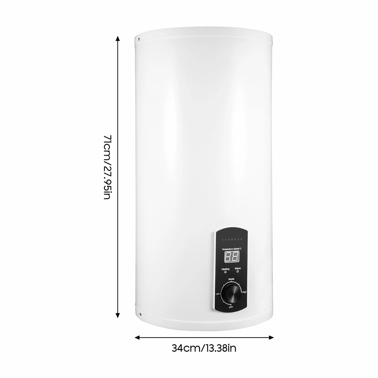Elektryczny zbiornik ciepłej wody 50 litrów, bojler ciepłej wody 2000 W, pionowy montaż na ścianie, wyświetlacz, temperatura 25-75°C, z armaturą i słuchawką prysznicową, do łazienki i kuchni w małych