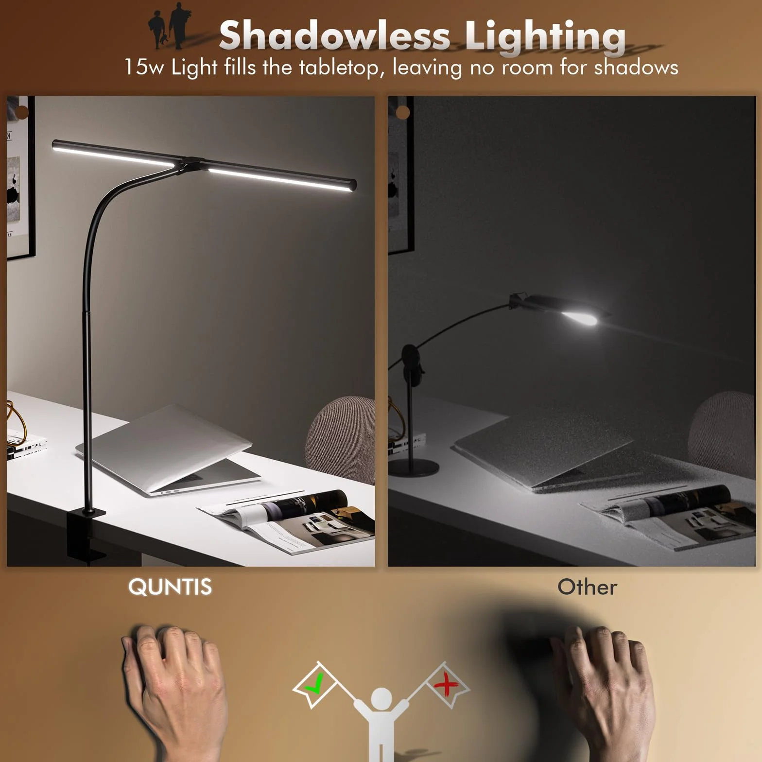 Quntis LED Lampa biurkowa 80cm, podwójnie składany niebieski pasek świetlny, mocna regulowana lampa do ekranu komputera, architektoniczna lampa stołowa do czytania, komputerowy pasek świetlny 15W
