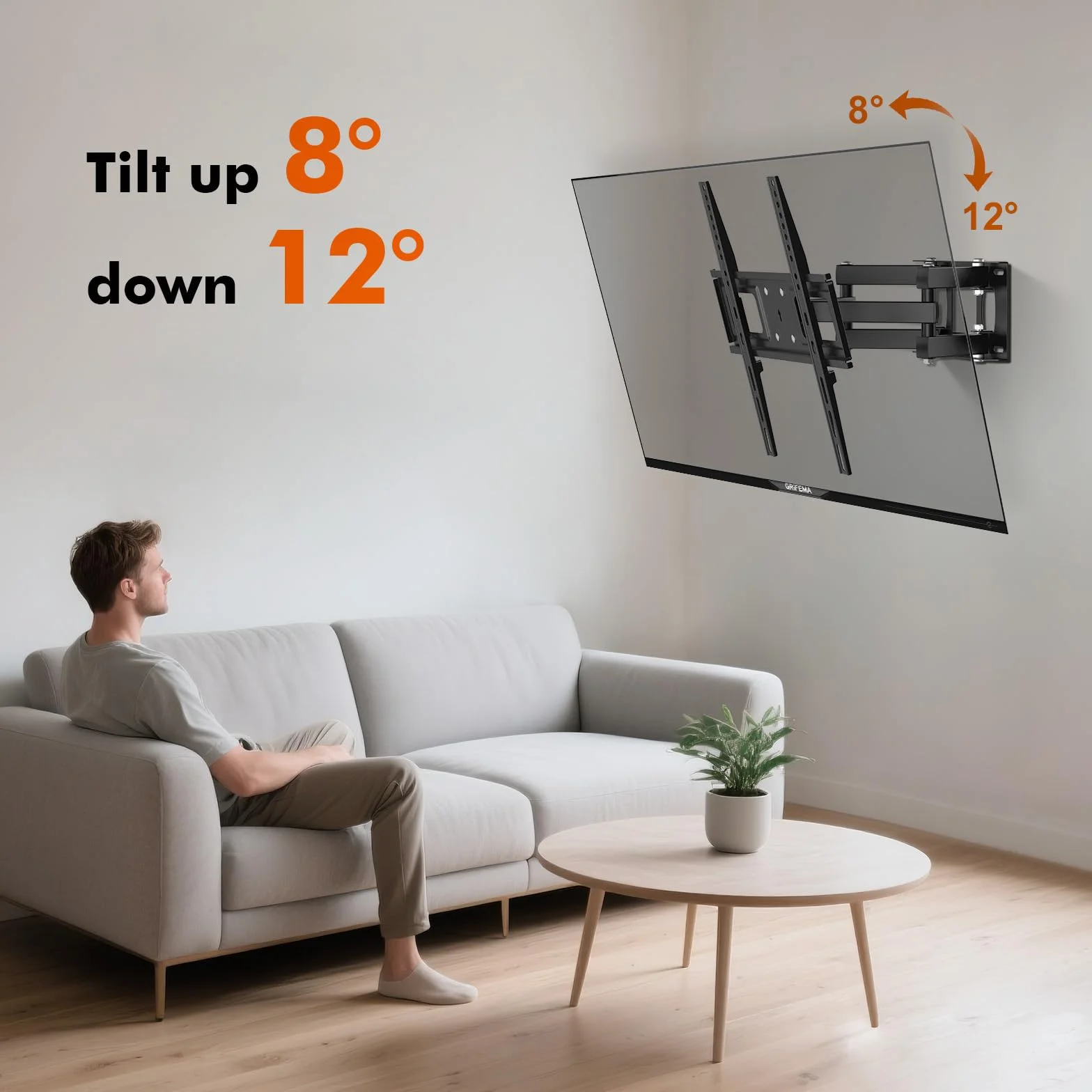 GRIFEMA Uchwyt ścienny TV, uchwyt ścienny TV 26-65 cali obrotowy przegubowy uchylny ramię TV wysuwane, MAX uchwyt VESA 400x400mm, do 35kg GB1006-4