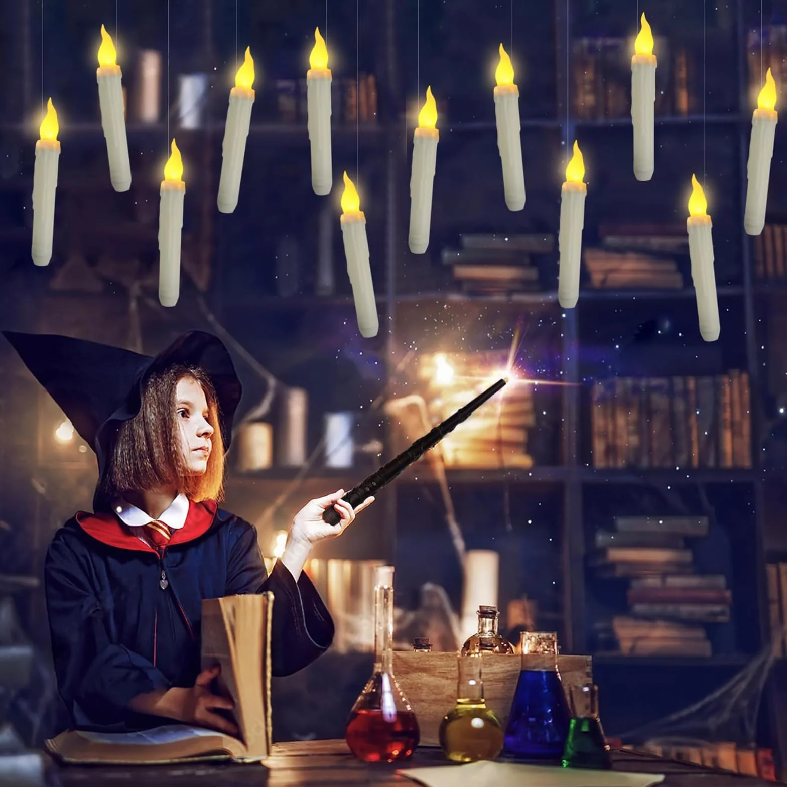 Dekoracja na Halloween – świece LED z pilotem zdalnego sterowania – pływające świece do użycia w pomieszczeniach, domu, klasie, sypialni, na przyjęcie urodzinowe (12)