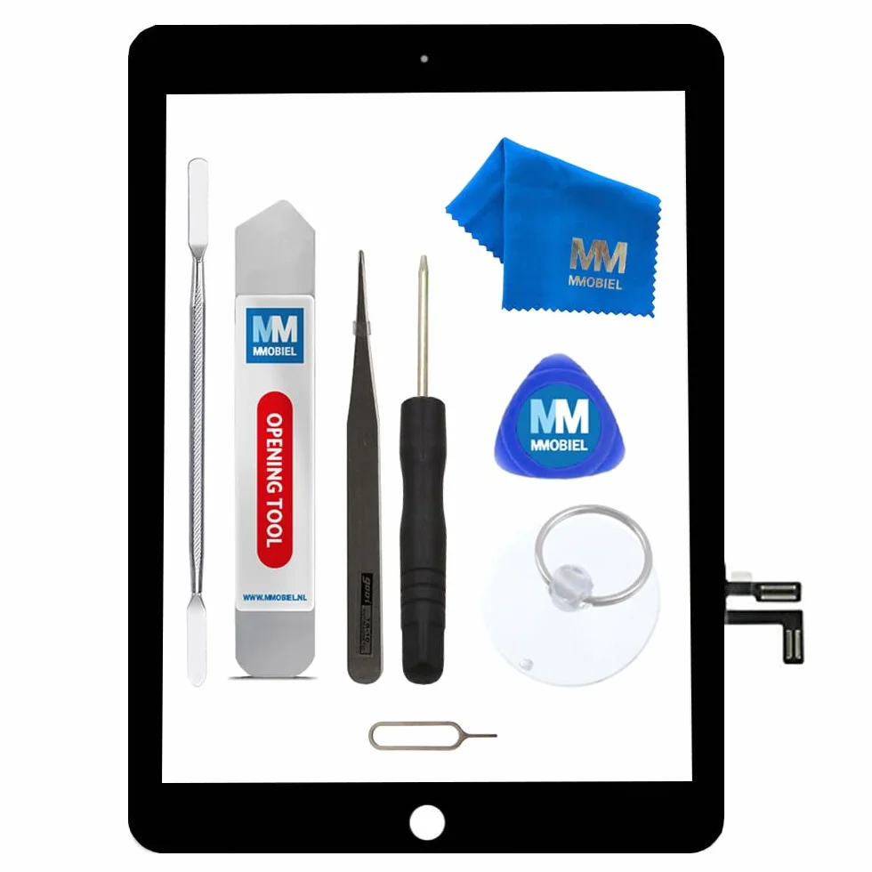 MMOBIEL Digitizer kompatybilny z iPad 5 2017 (czarny) ekran dotykowy o przekątnej 9,7 cala, w zestawie z narzędziami