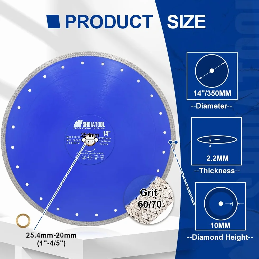SHDIATOOL Diamentowa tarcza tnąca 300 mm Turbo Mesh ostrze diamentowe z segmentem X felgi do twardej ceramiki, porcelany, płytek granitu