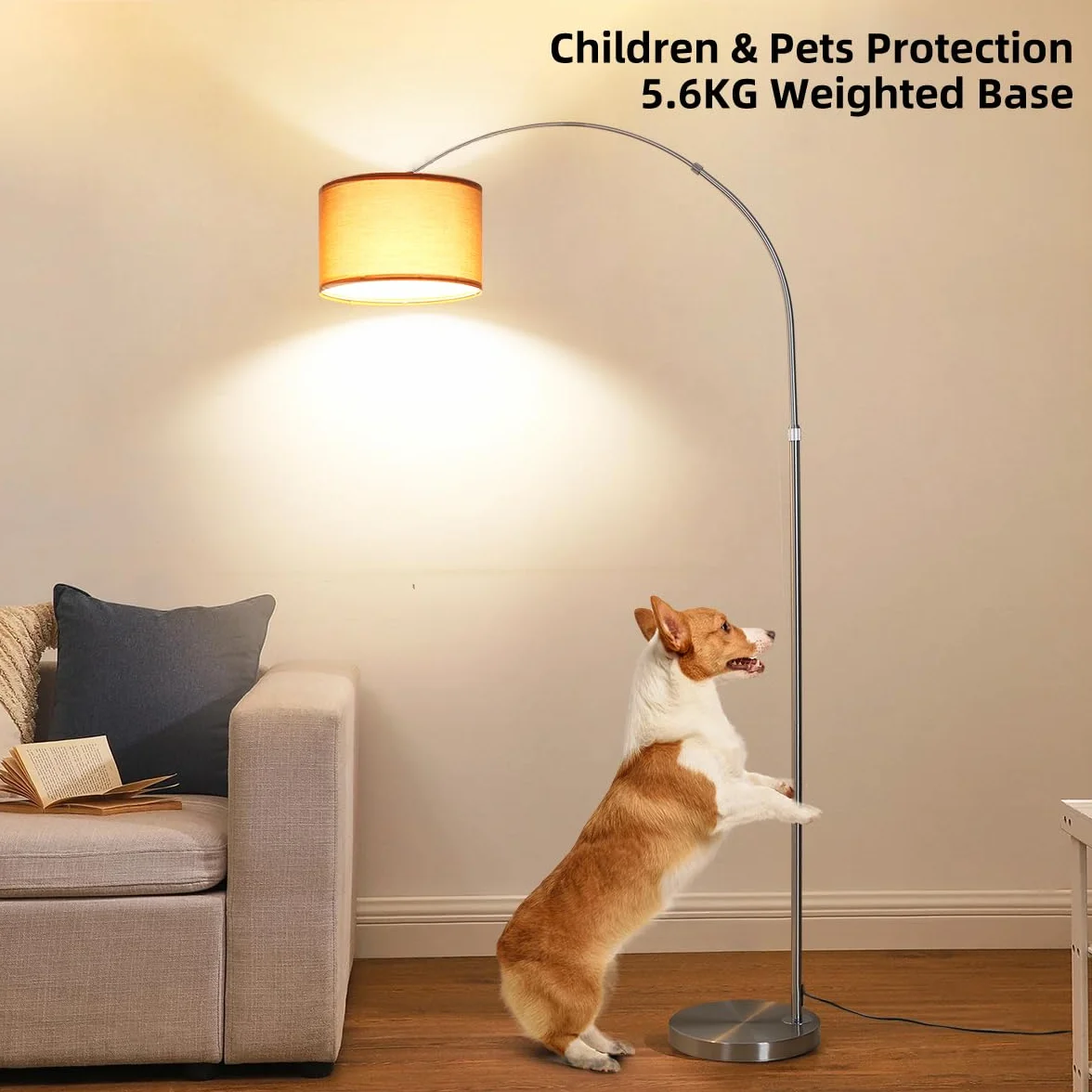Lampa podłogowa łukowa LUNA do salonu | Zawiera gniazdo LED E27 | Czarny klosz materiałowy o długości 33 cm | Przełącznik nożny | Lampa łukowa w stylu vintage, odpowiednia do sypialni i hoteli