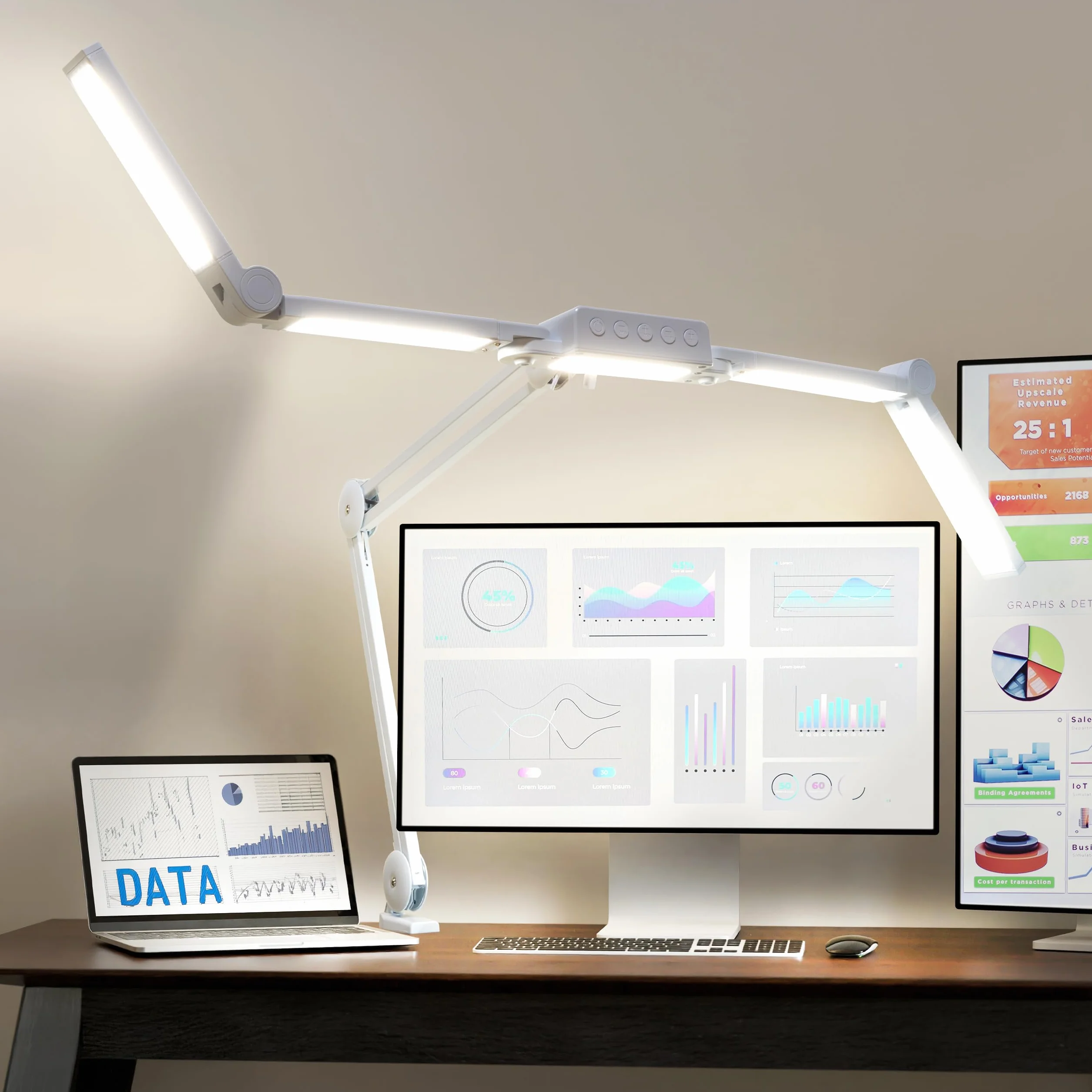 Neatfi lampa biurkowa LED 3 000 lumenów, regulowana lampa biurkowa z 360 diodami LED SMD, 30 W, CRI 95, regulowana temperatura barwowa do domu i biura (CCT z Zaciskiem, Biały, 112 CM)